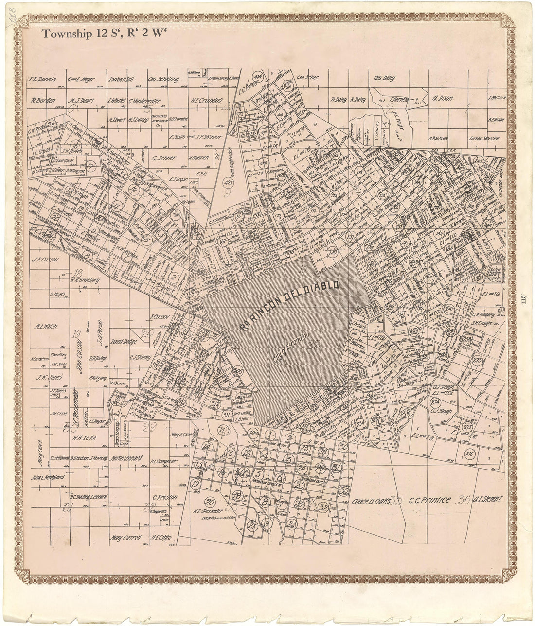 Township 12 S., R. 2 W from Plat Book of San Diego County, California 1912 by Relic Map Company