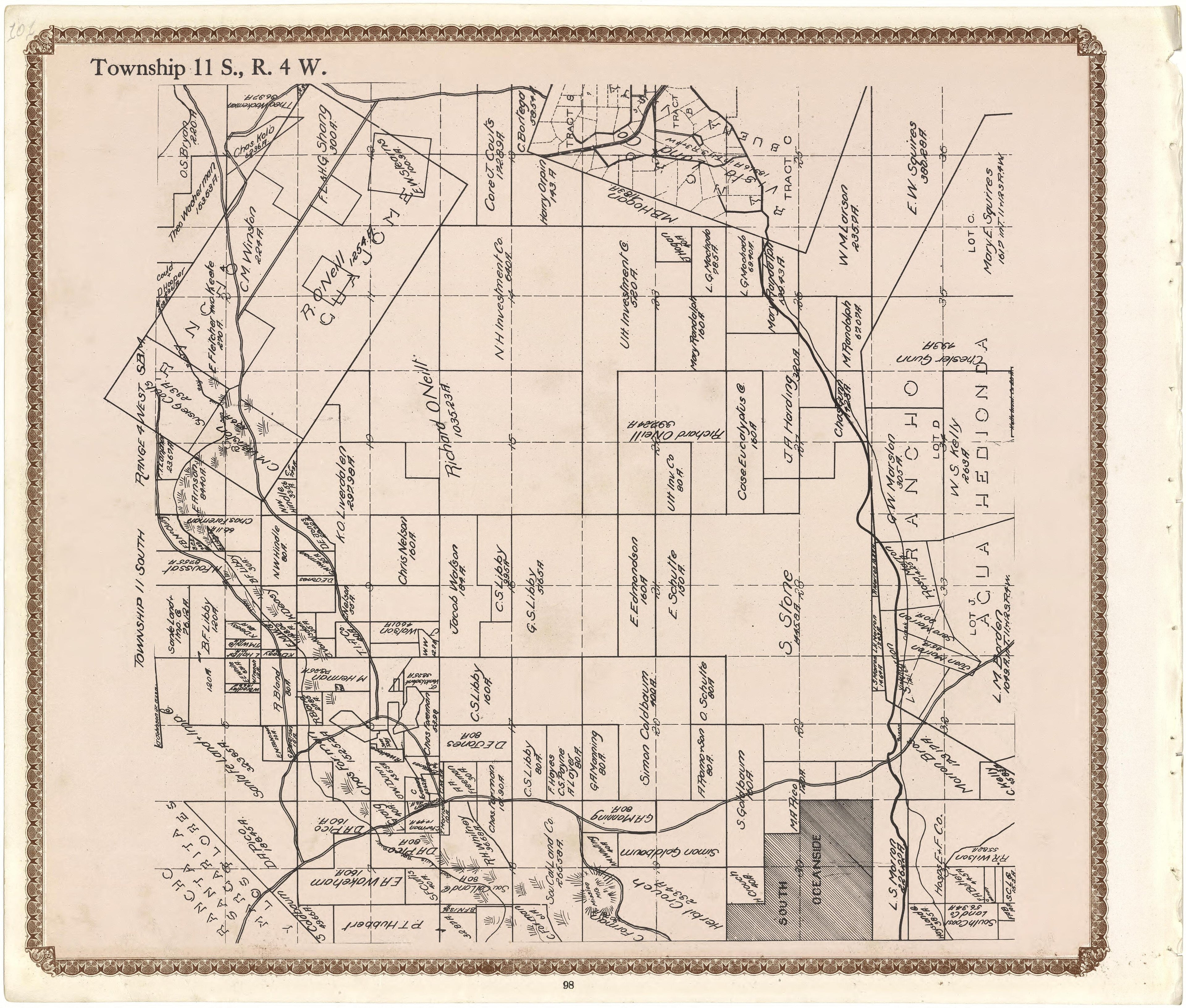 Township 11 S., R. 4 W from Plat Book of San Diego County, California 1912 by Relic Map Company
