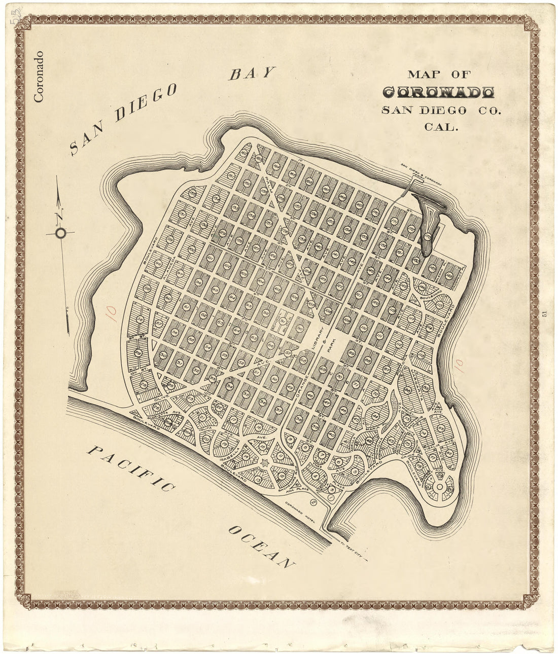 Map of Coronado, San Diego County Cal. from Plat Book of San Diego County, California 1912 by Relic Map Company