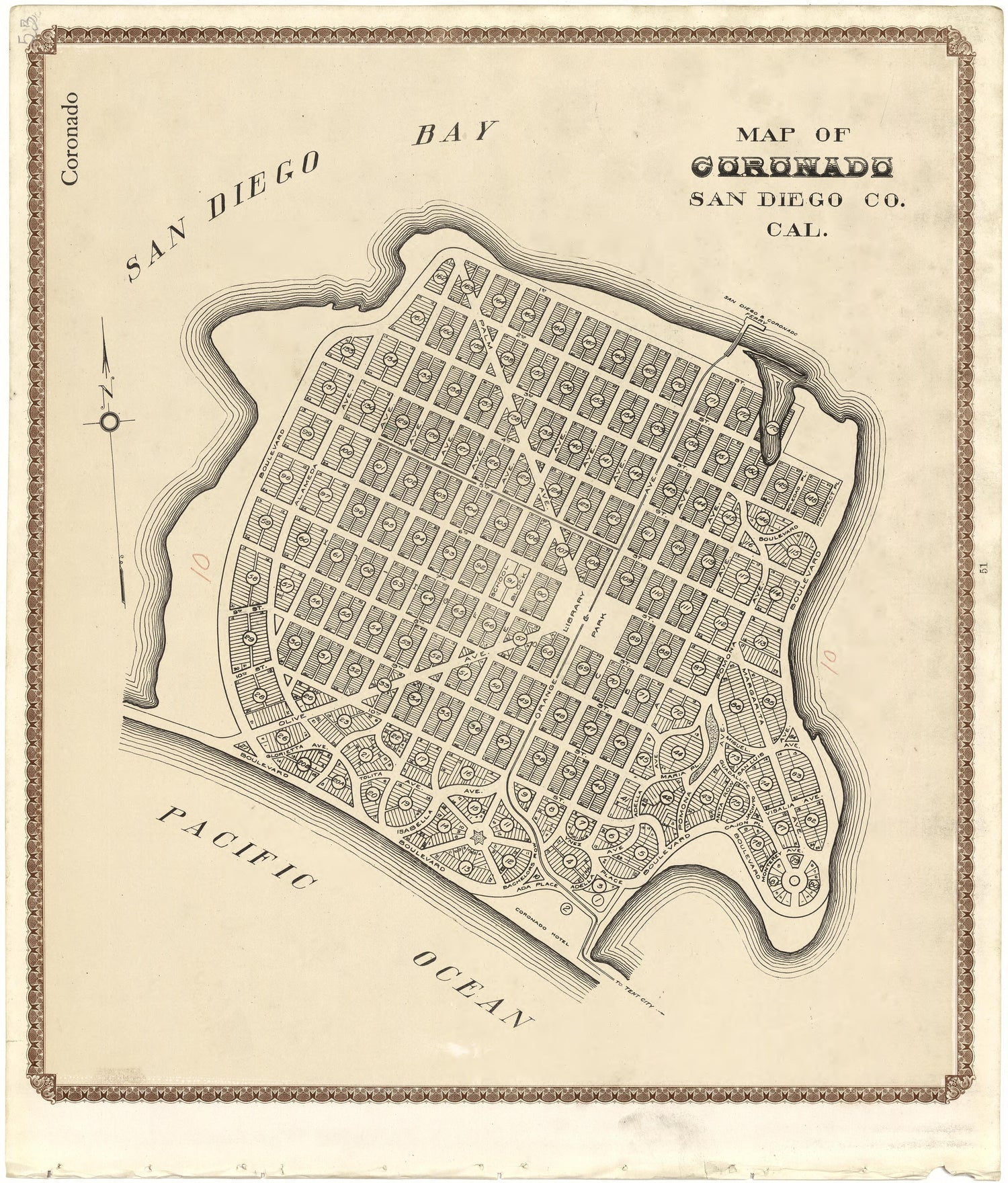 Map of Coronado, San Diego County Cal. from Plat Book of San Diego County, California 1912 by Relic Map Company