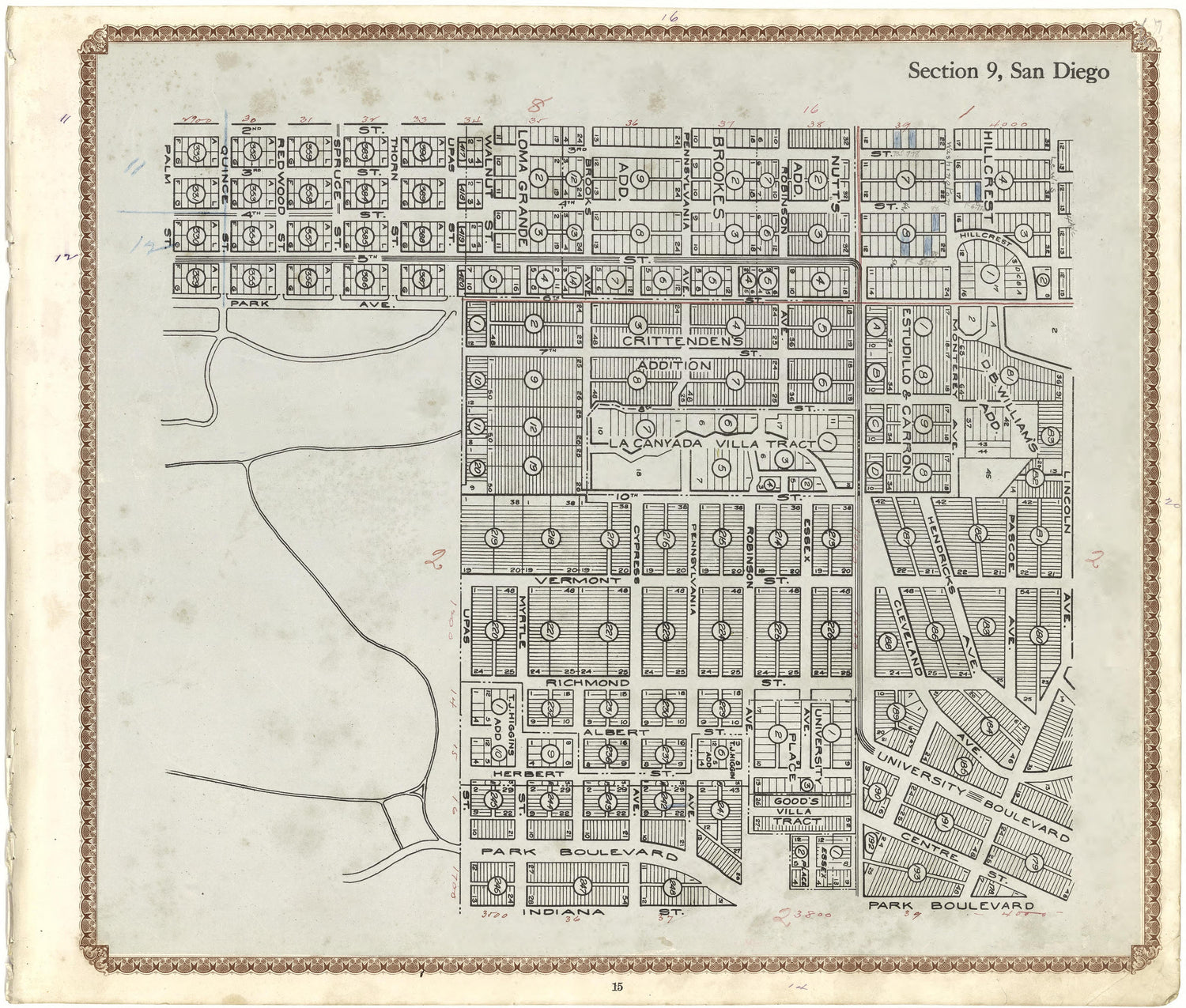 Section 9, San Diego from Plat Book of San Diego County, California 1912 by Relic Map Company