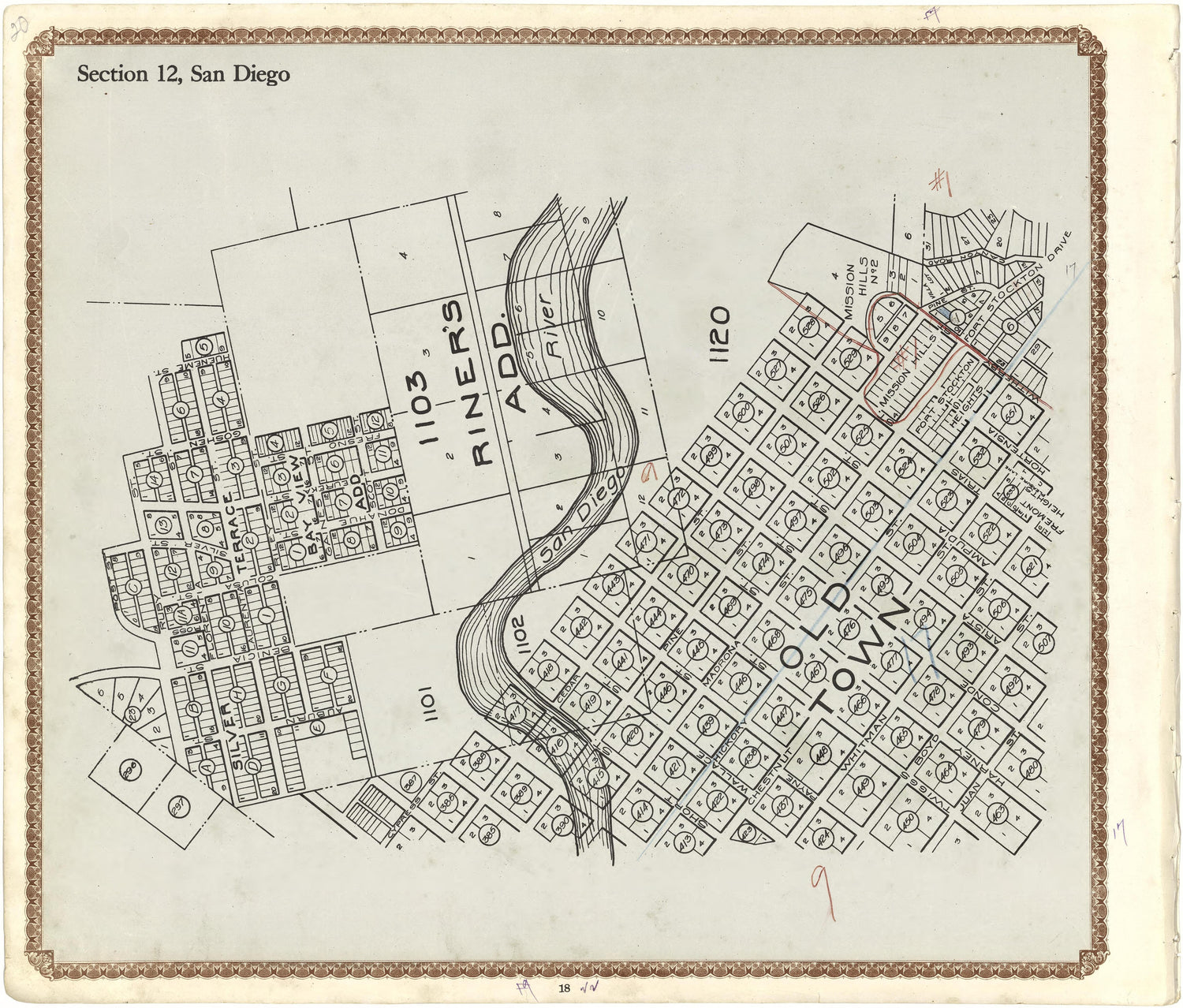 Section 12, San Diego from Plat Book of San Diego County, California 1912 by Relic Map Company