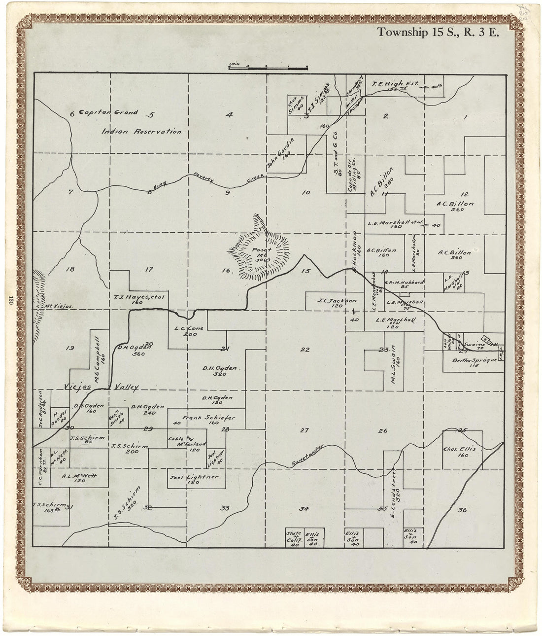 Township 15 S., R. 3 E from Plat Book of San Diego County, California 1912 by Relic Map Company