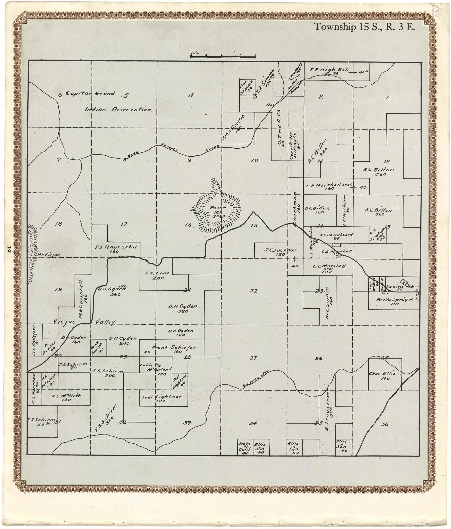 Township 15 S., R. 3 E from Plat Book of San Diego County, California 1912 by Relic Map Company