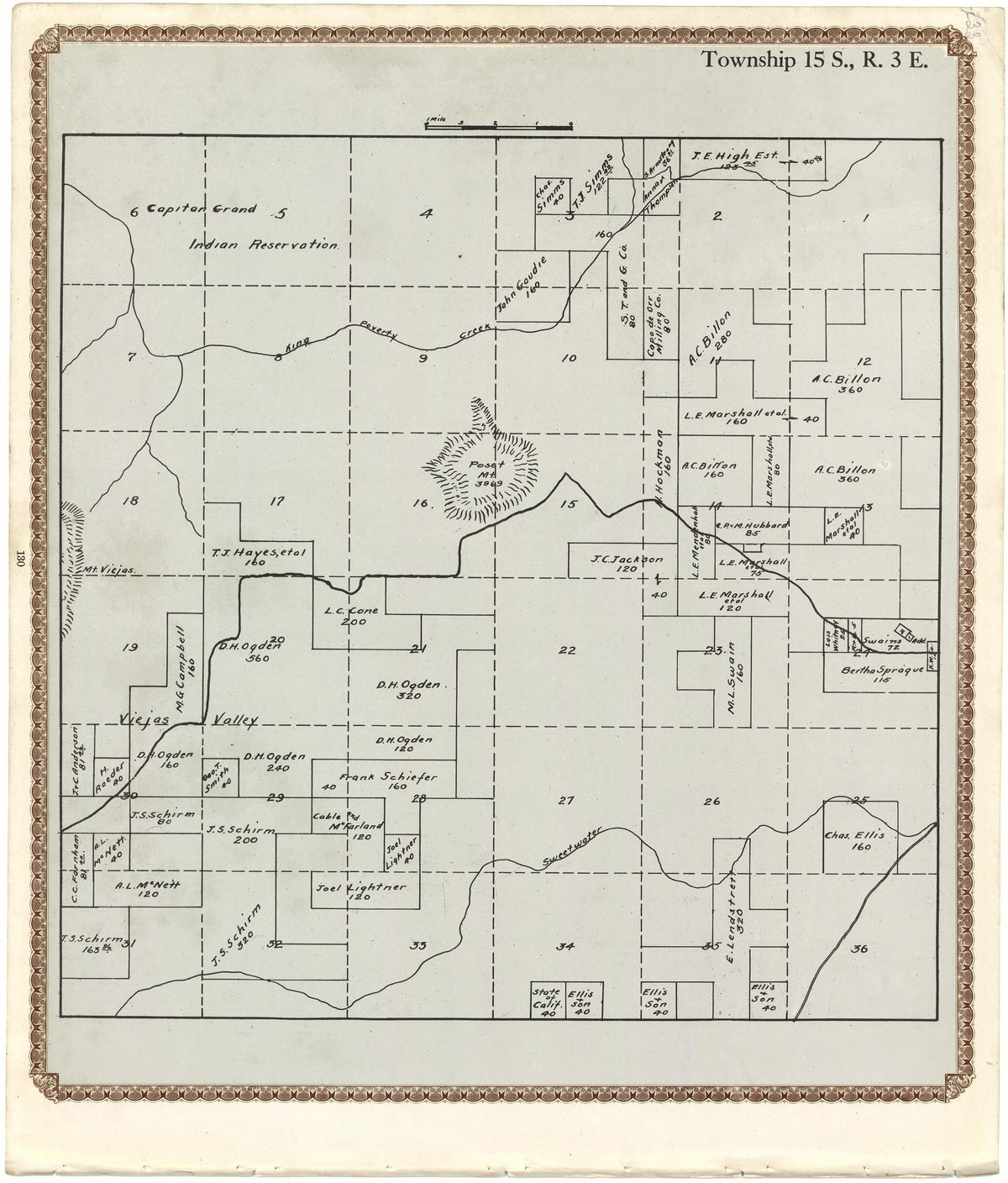 Township 15 S., R. 3 E from Plat Book of San Diego County, California 1912 by Relic Map Company