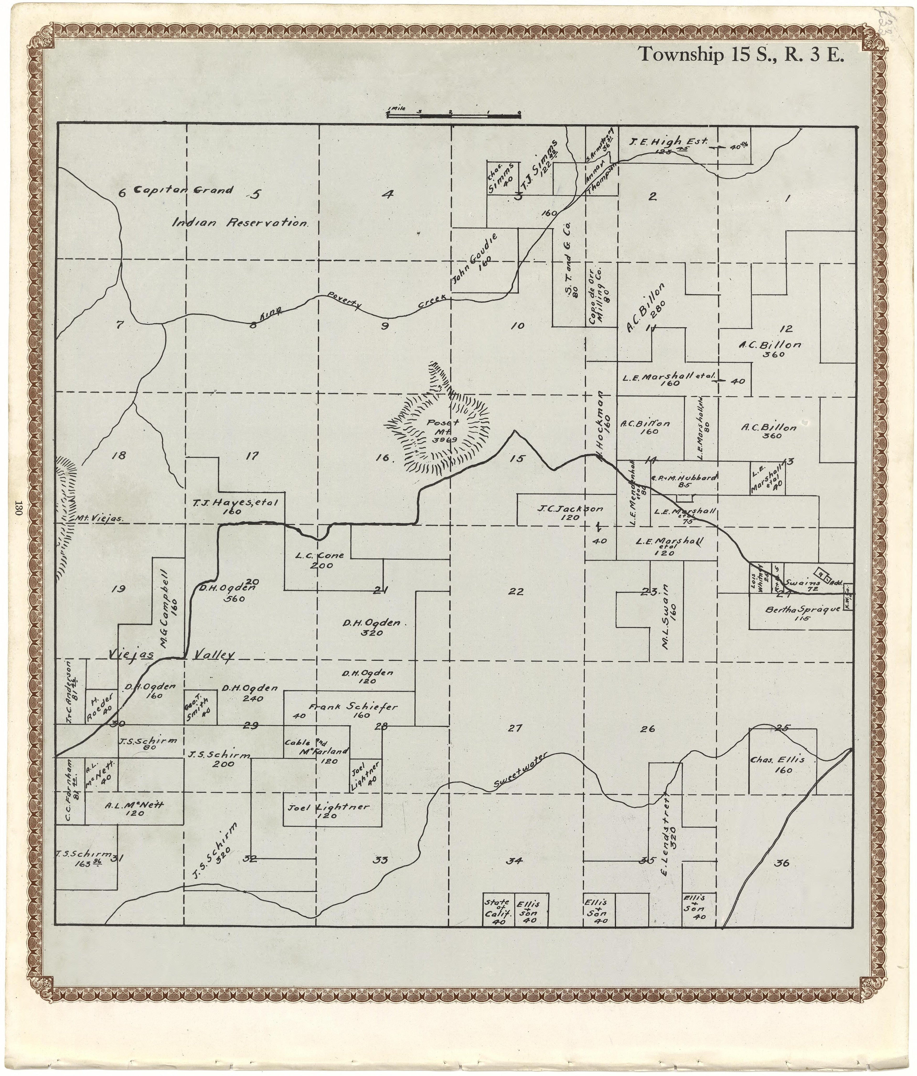 Township 15 S., R. 3 E from Plat Book of San Diego County, California 1912 by Relic Map Company