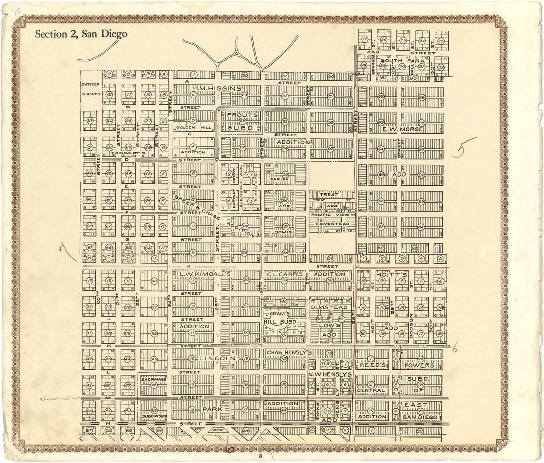 Section 2, San Diego from Plat Book of San Diego County, California 1912 by Relic Map Company
