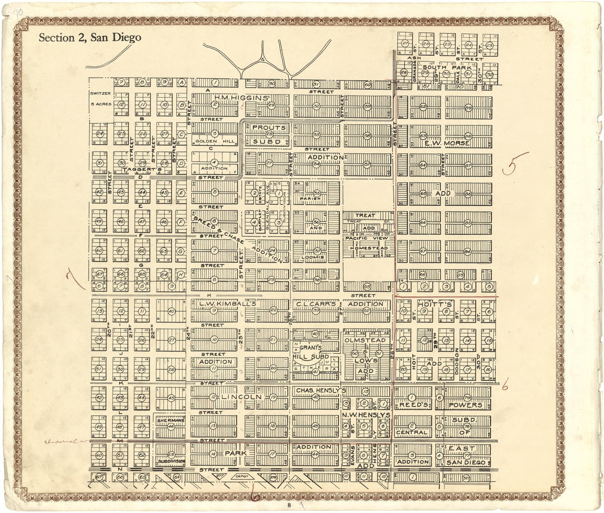 Section 2, San Diego from Plat Book of San Diego County, California 1912 by Relic Map Company