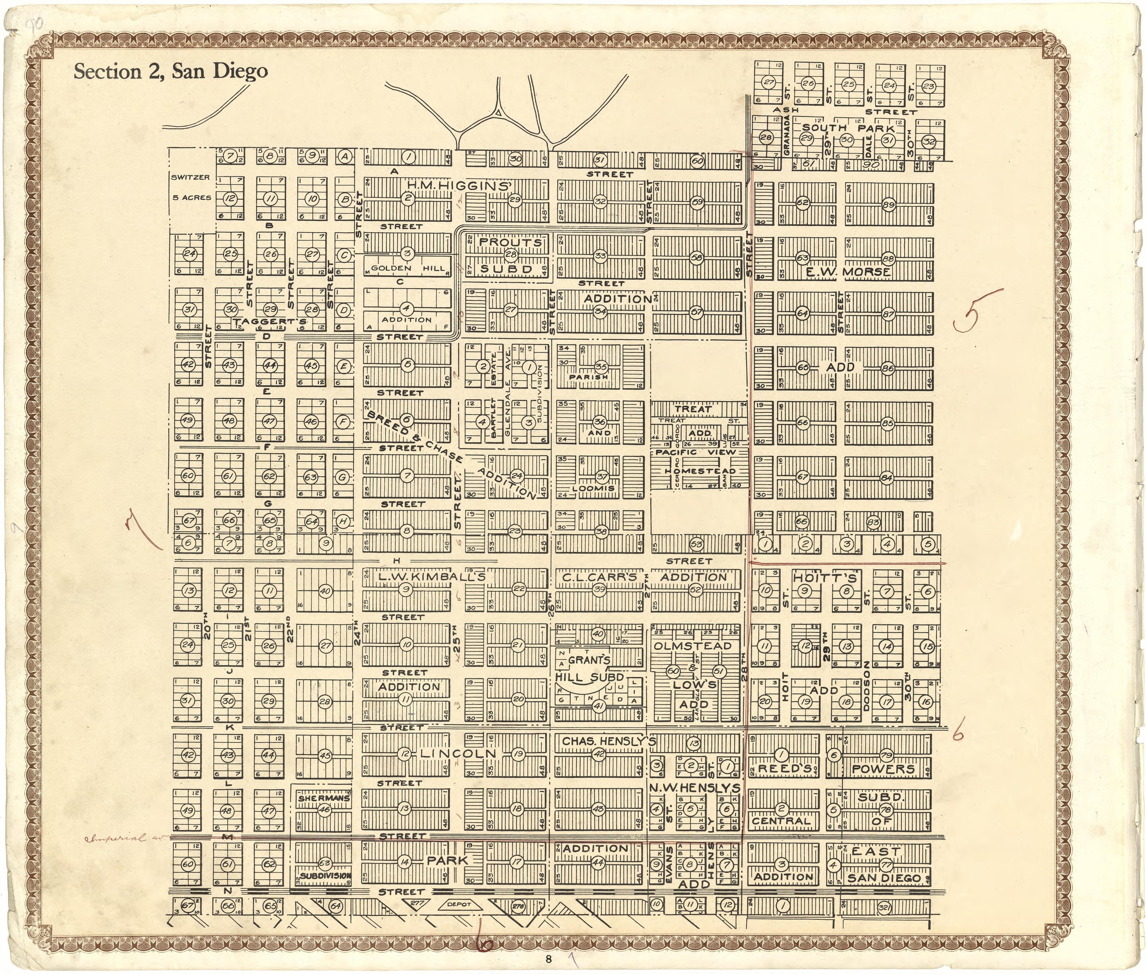 Section 2, San Diego from Plat Book of San Diego County, California 1912 by Relic Map Company