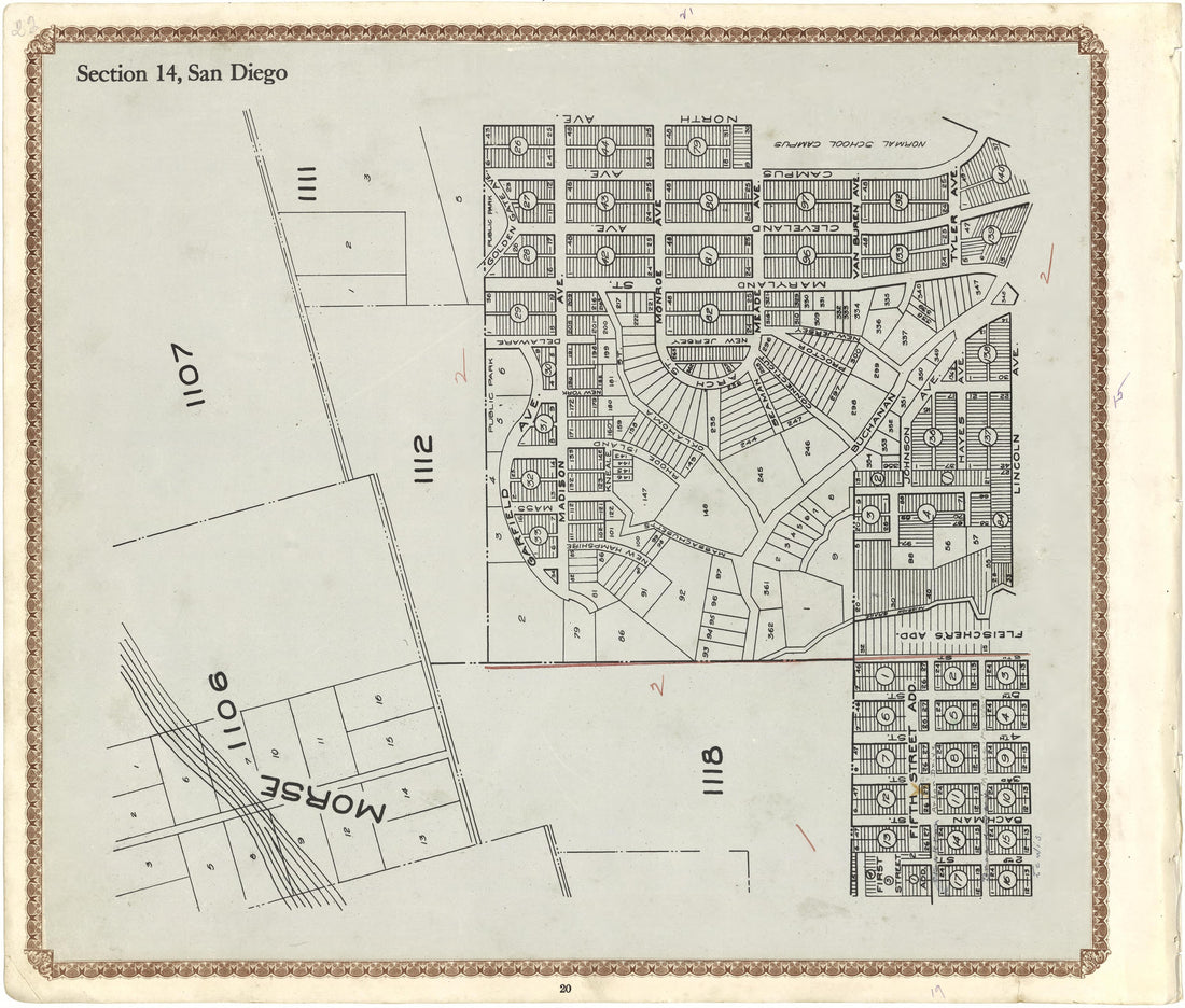 Section 14, San Diego from Plat Book of San Diego County, California 1912 by Relic Map Company