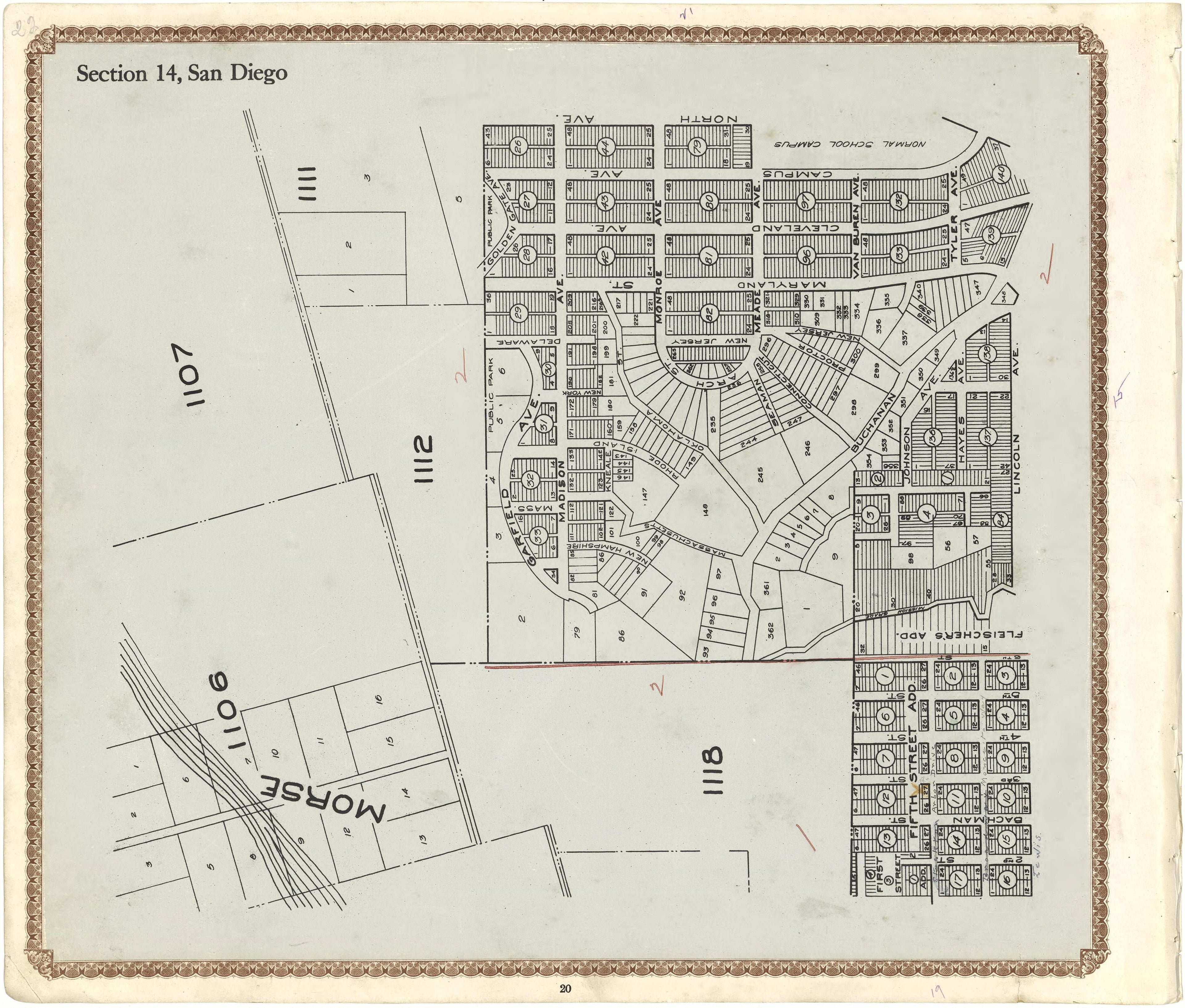 Section 14, San Diego from Plat Book of San Diego County, California 1912 by Relic Map Company
