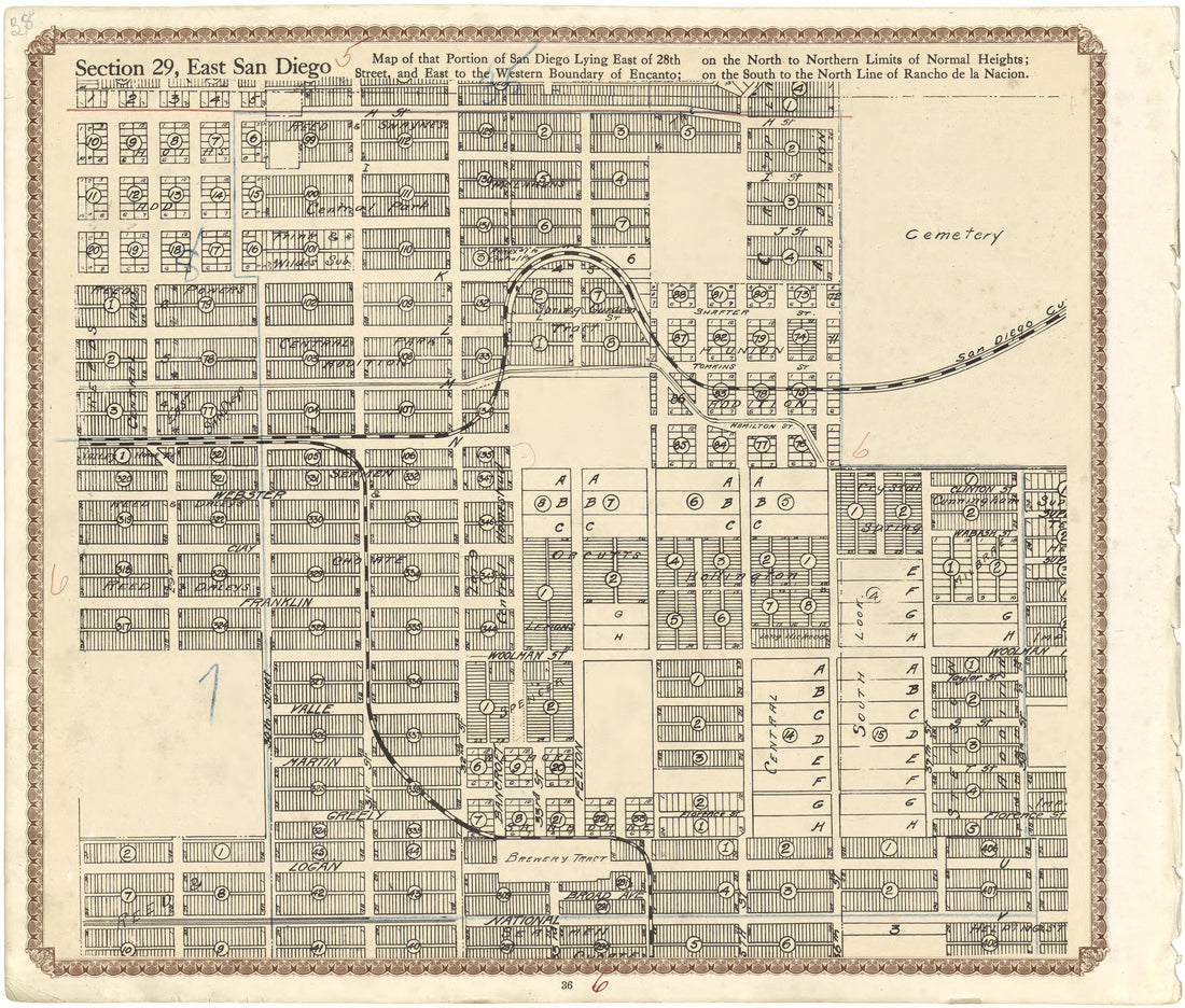 Section 29, East San Diego from Plat Book of San Diego County, California 1912 by Relic Map Company