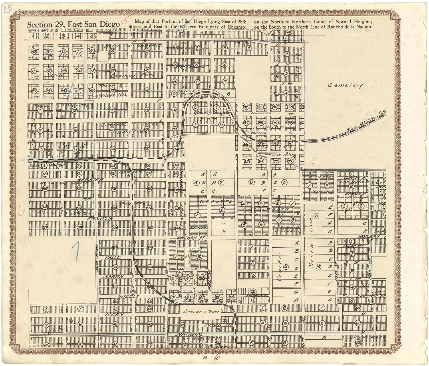 Section 29, East San Diego from Plat Book of San Diego County, California 1912 by Relic Map Company
