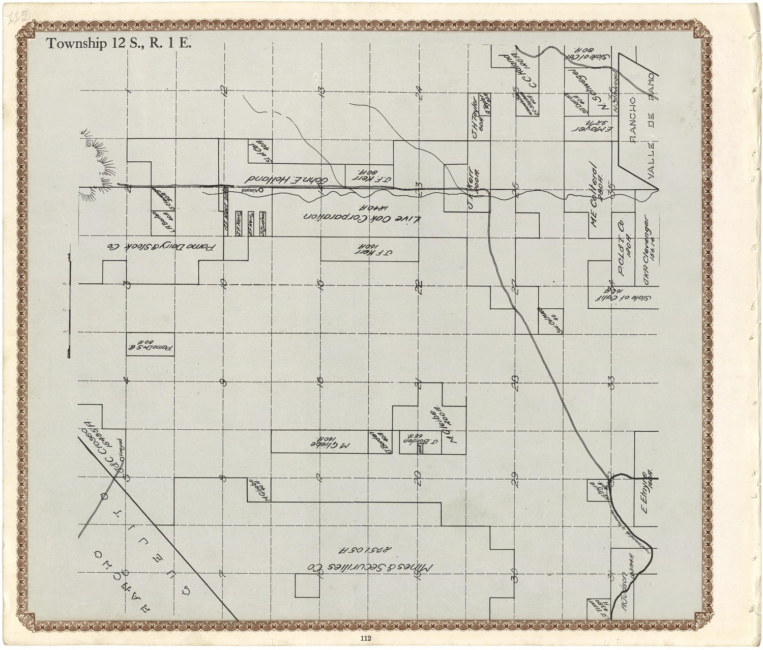 Township 12 S., R. 1 E from Plat Book of San Diego County, California 1912 by Relic Map Company
