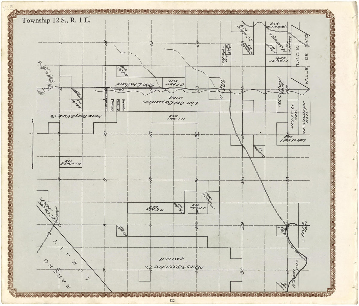 Township 12 S., R. 1 E from Plat Book of San Diego County, California 1912 by Relic Map Company