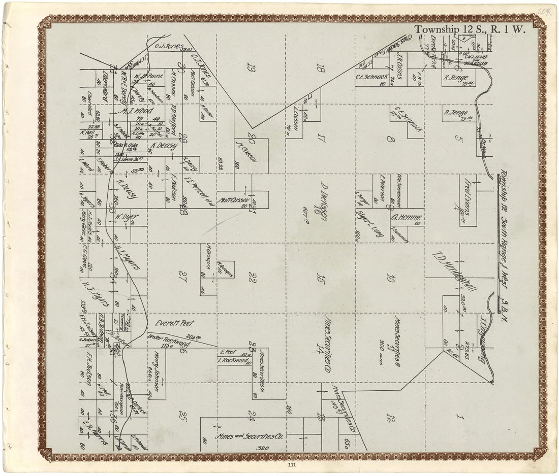 Township 12 S., R. 1 W from Plat Book of San Diego County, California 1912 by Relic Map Company