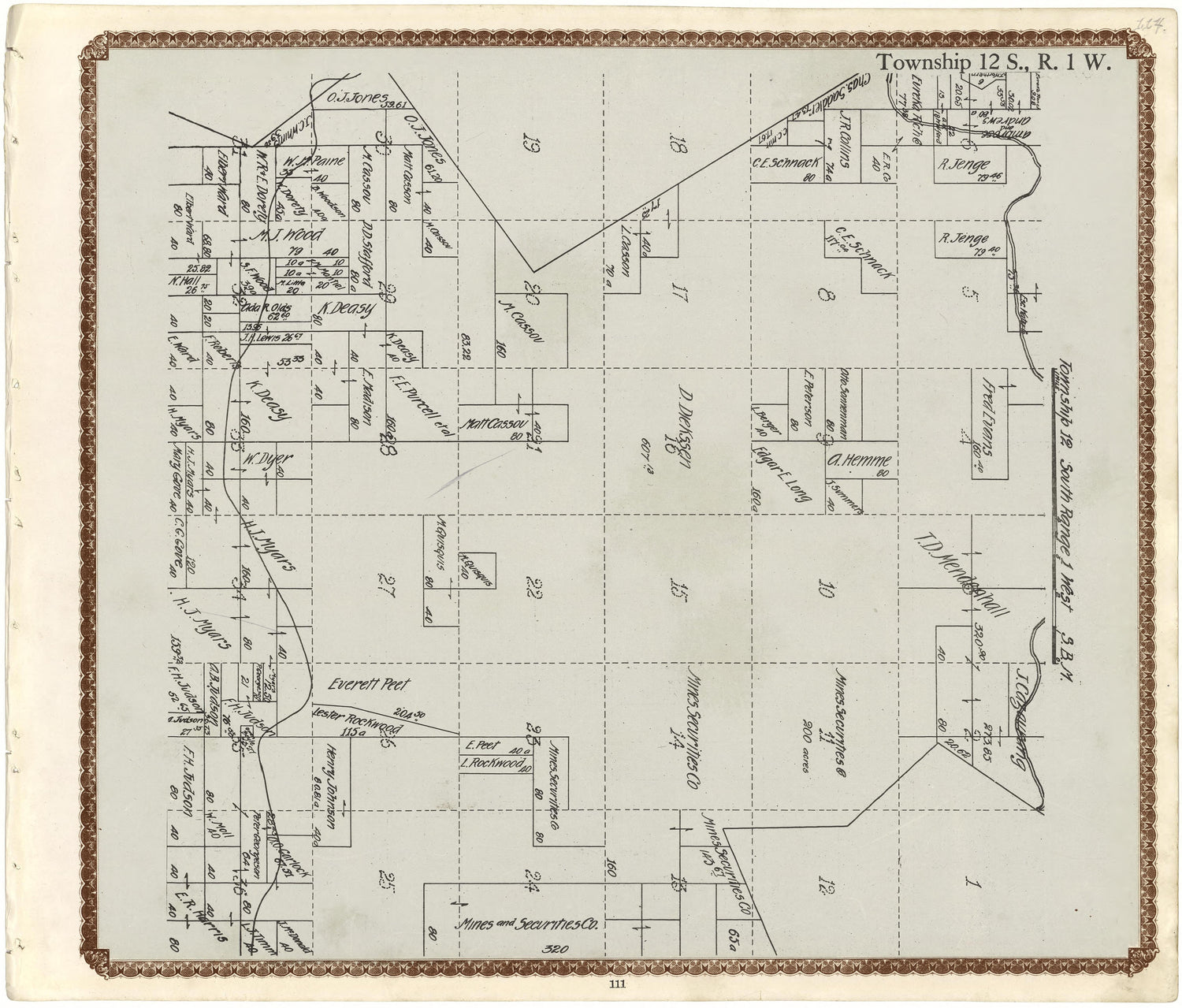 Township 12 S., R. 1 W from Plat Book of San Diego County, California 1912 by Relic Map Company
