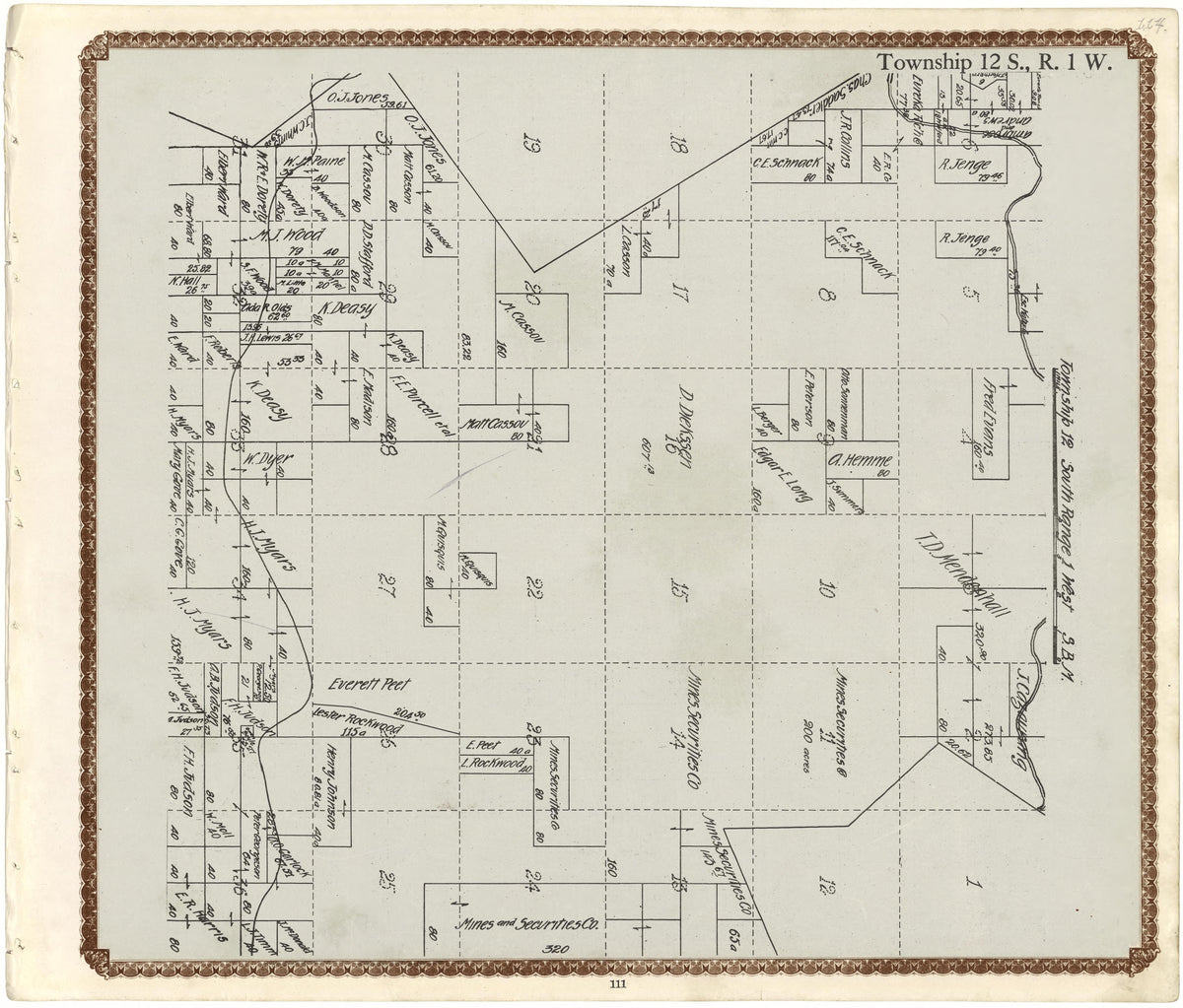 Township 12 S., R. 1 W from Plat Book of San Diego County, California 1912 by Relic Map Company