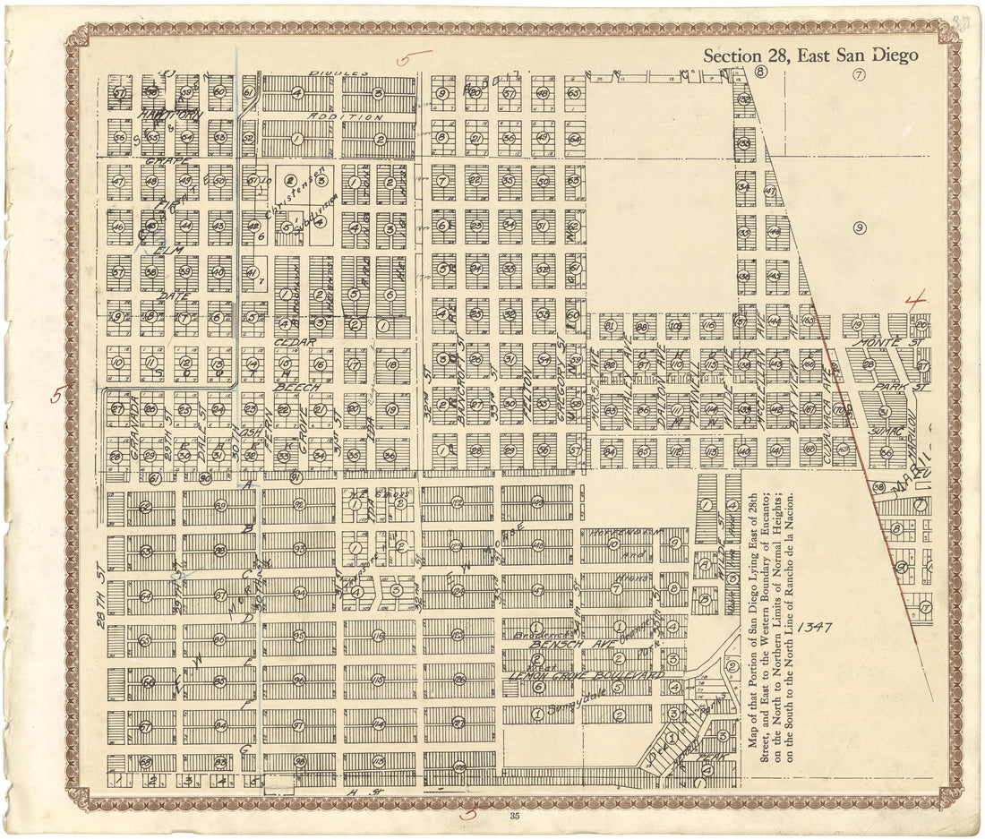 Section 28, East San Diego from Plat Book of San Diego County, California 1912 by Relic Map Company