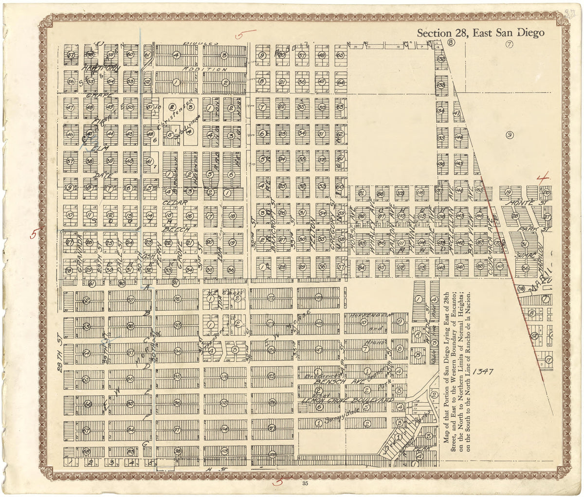 Section 28, East San Diego from Plat Book of San Diego County, California 1912 by Relic Map Company