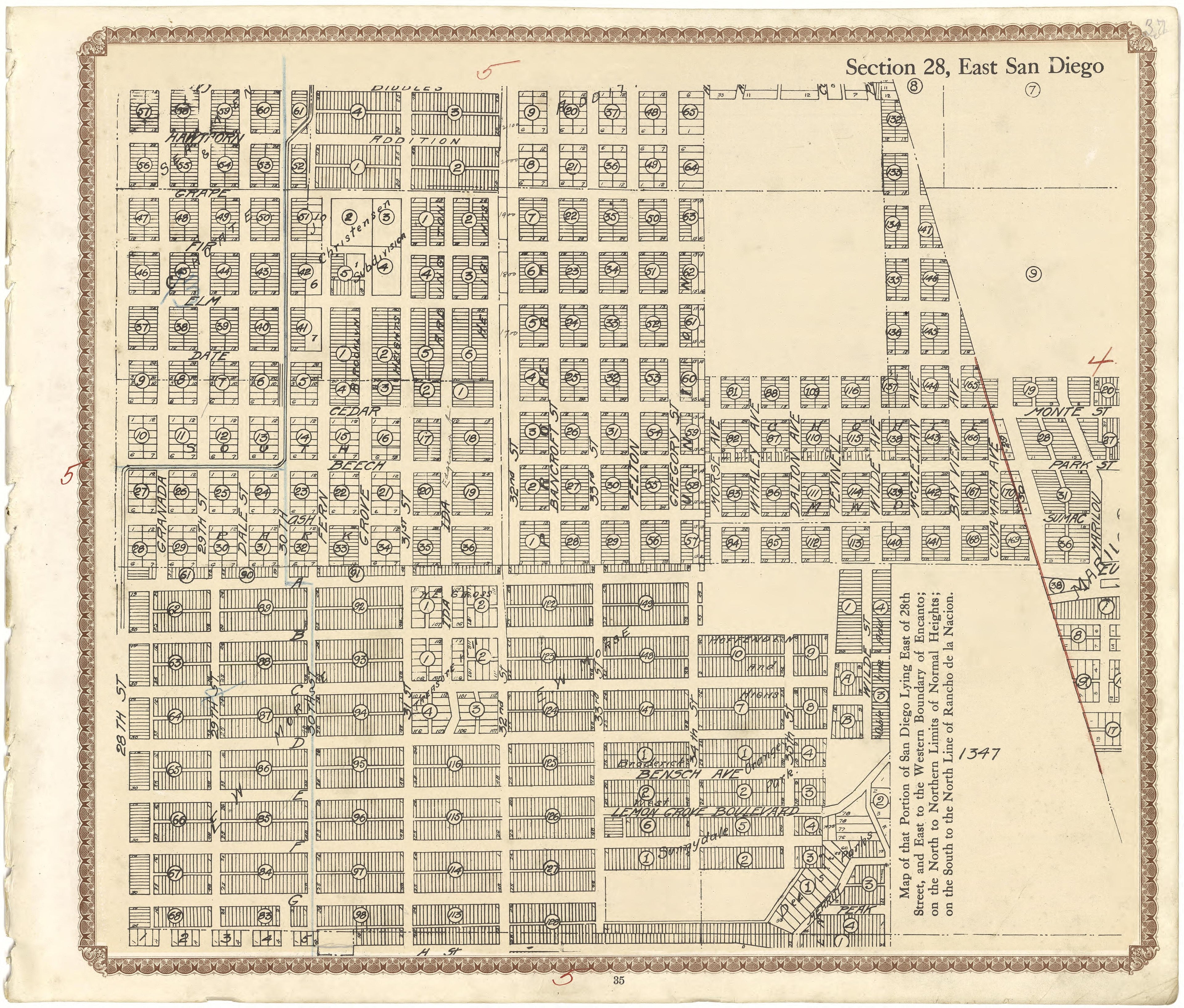 Section 28, East San Diego from Plat Book of San Diego County, California 1912 by Relic Map Company