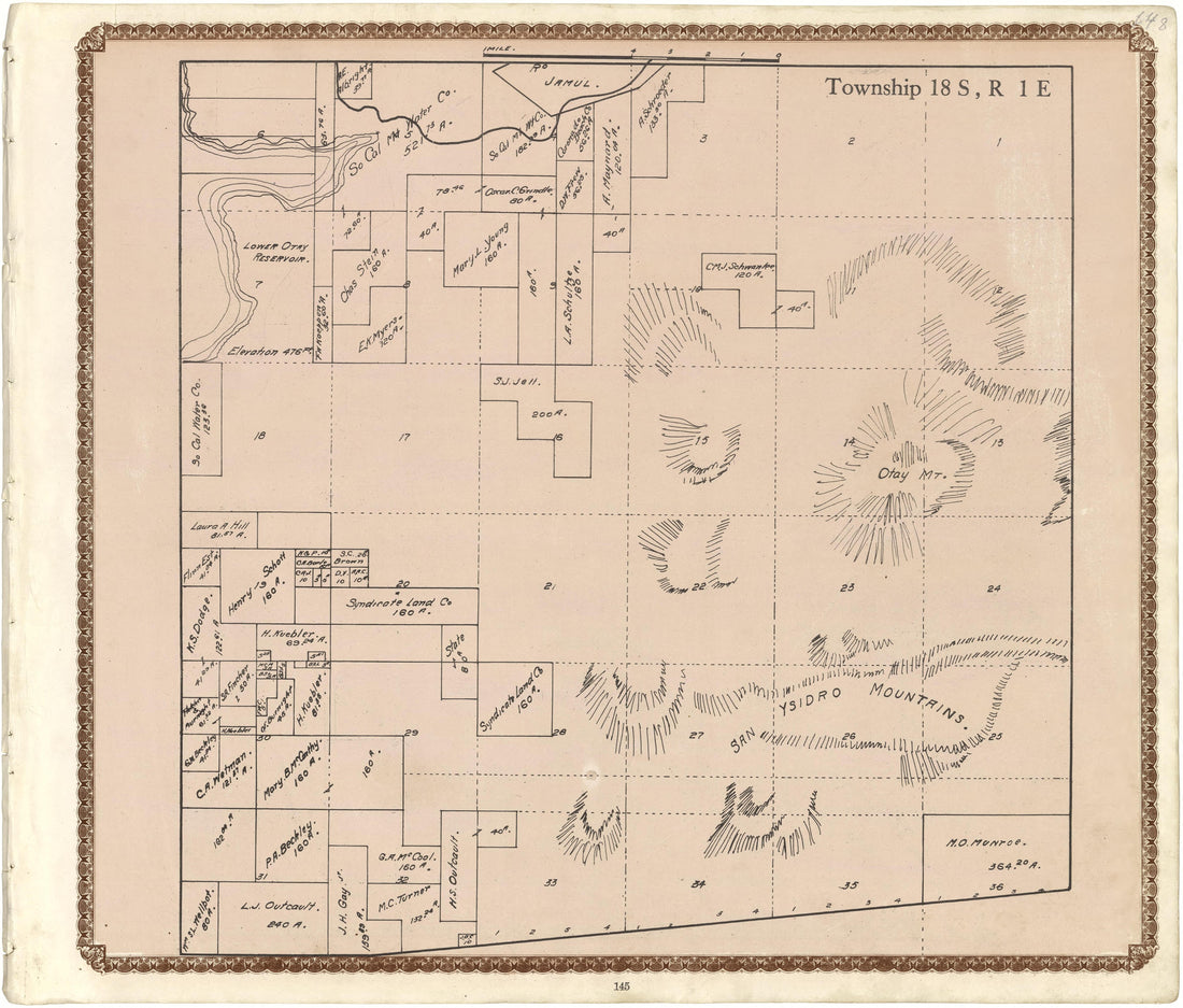 Township 18 S., R. 1 E from Plat Book of San Diego County, California 1912 by Relic Map Company