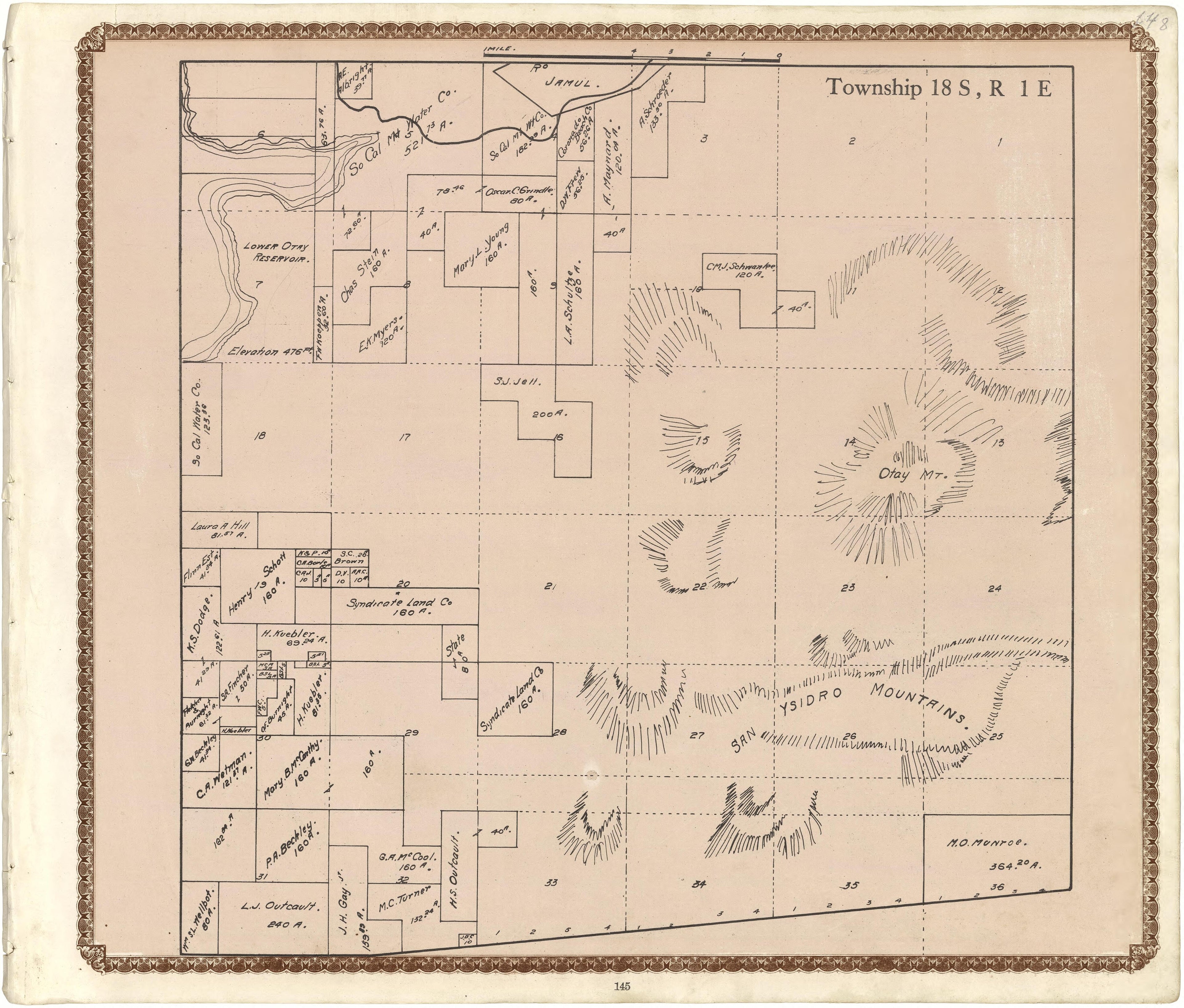 Township 18 S., R. 1 E from Plat Book of San Diego County, California 1912 by Relic Map Company