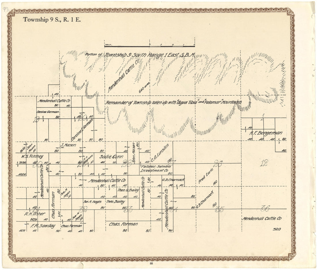 Township 9 S., R. 1 E from Plat Book of San Diego County, California 1912 by Relic Map Company