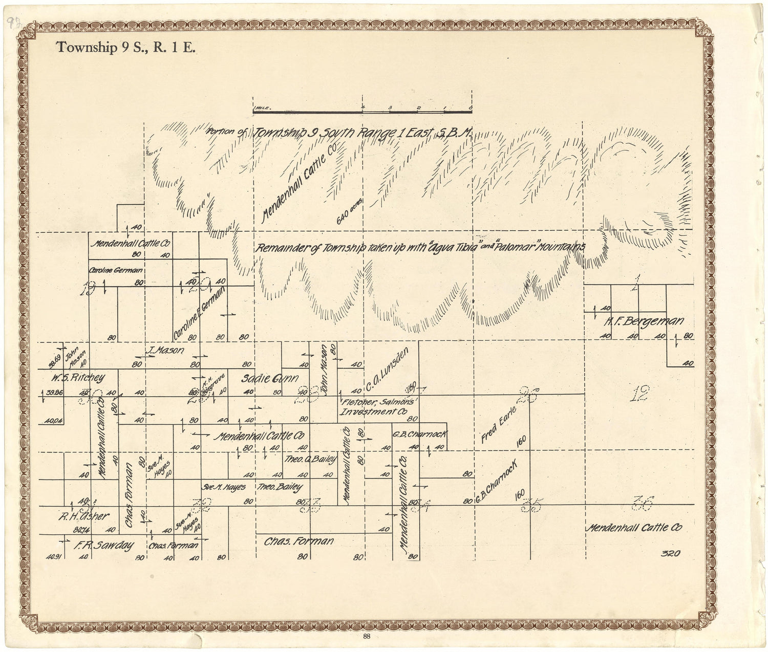 Township 9 S., R. 1 E from Plat Book of San Diego County, California 1912 by Relic Map Company