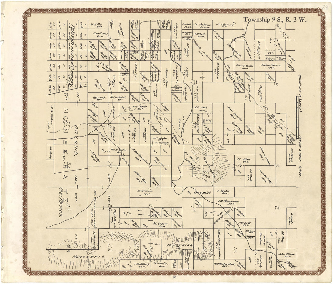 Township 9 S., R. 3 W from Plat Book of San Diego County, California 1912 by Relic Map Company