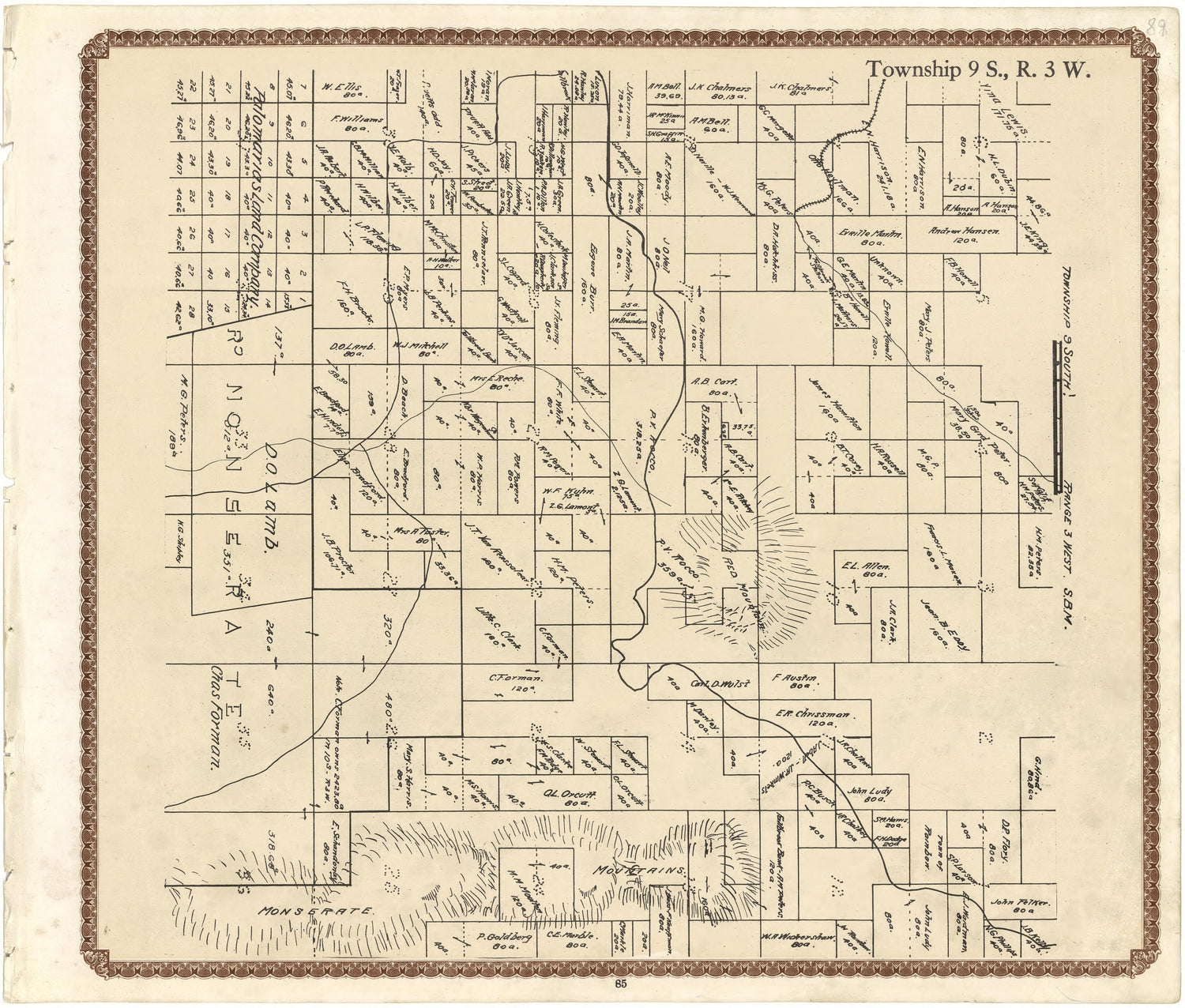 Township 9 S., R. 3 W from Plat Book of San Diego County, California 1912 by Relic Map Company