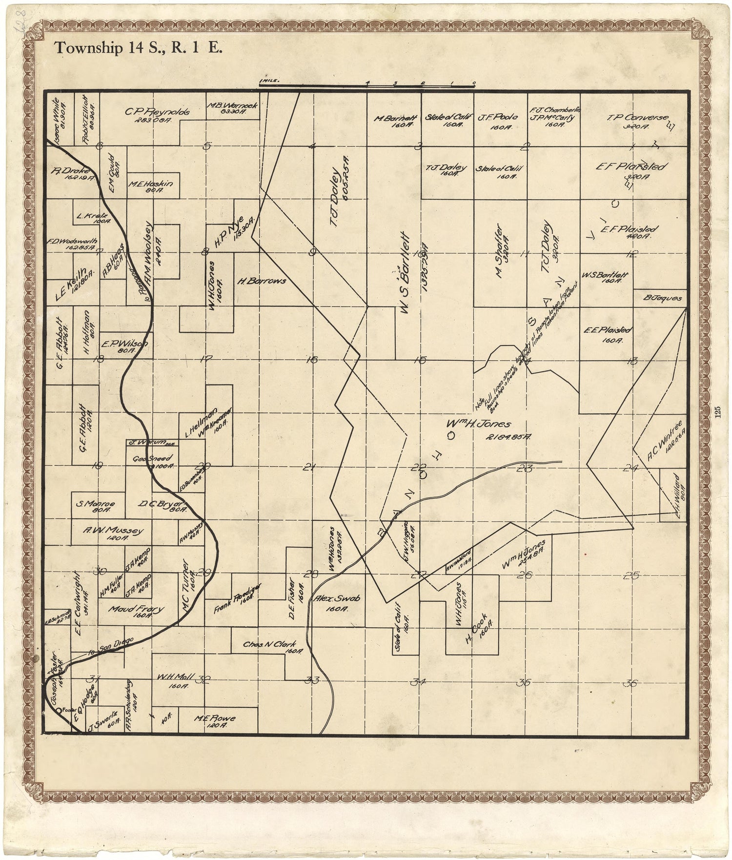 Township 14 S., R. 1 E from Plat Book of San Diego County, California 1912 by Relic Map Company