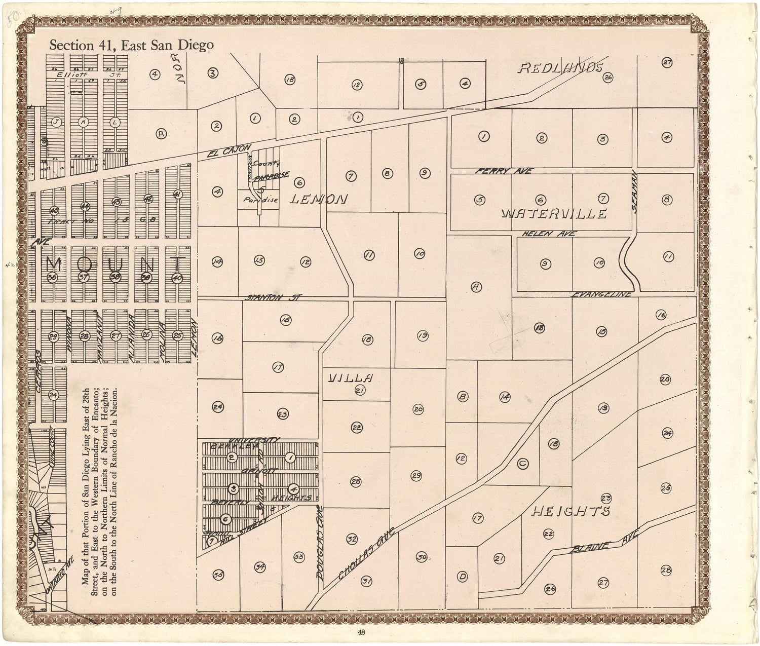 Section 41, East San Diego from Plat Book of San Diego County, California 1912 by Relic Map Company