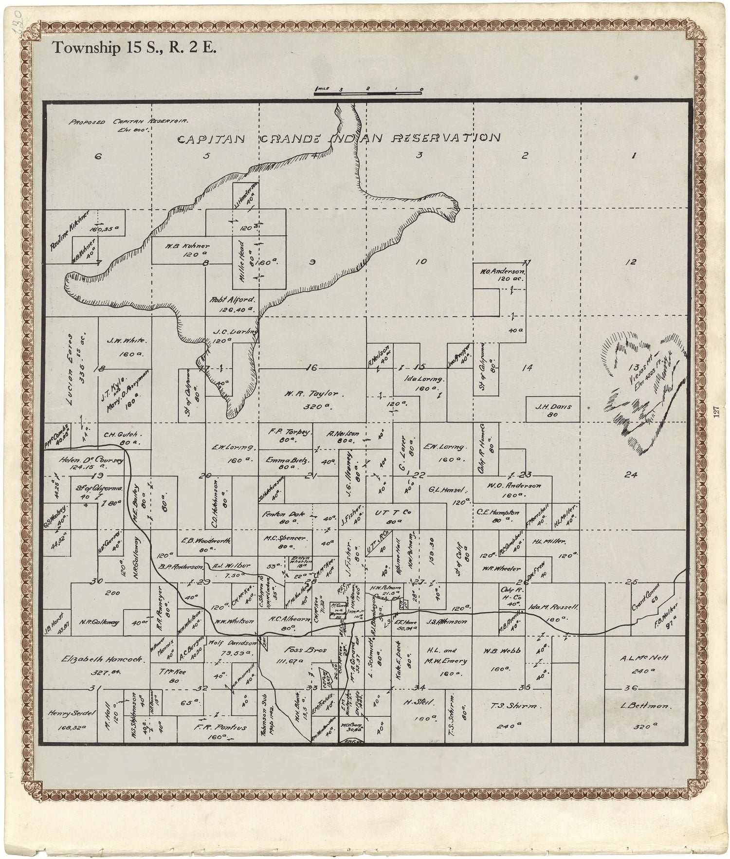 Township 15 S., R. 2 E from Plat Book of San Diego County, California 1912 by Relic Map Company