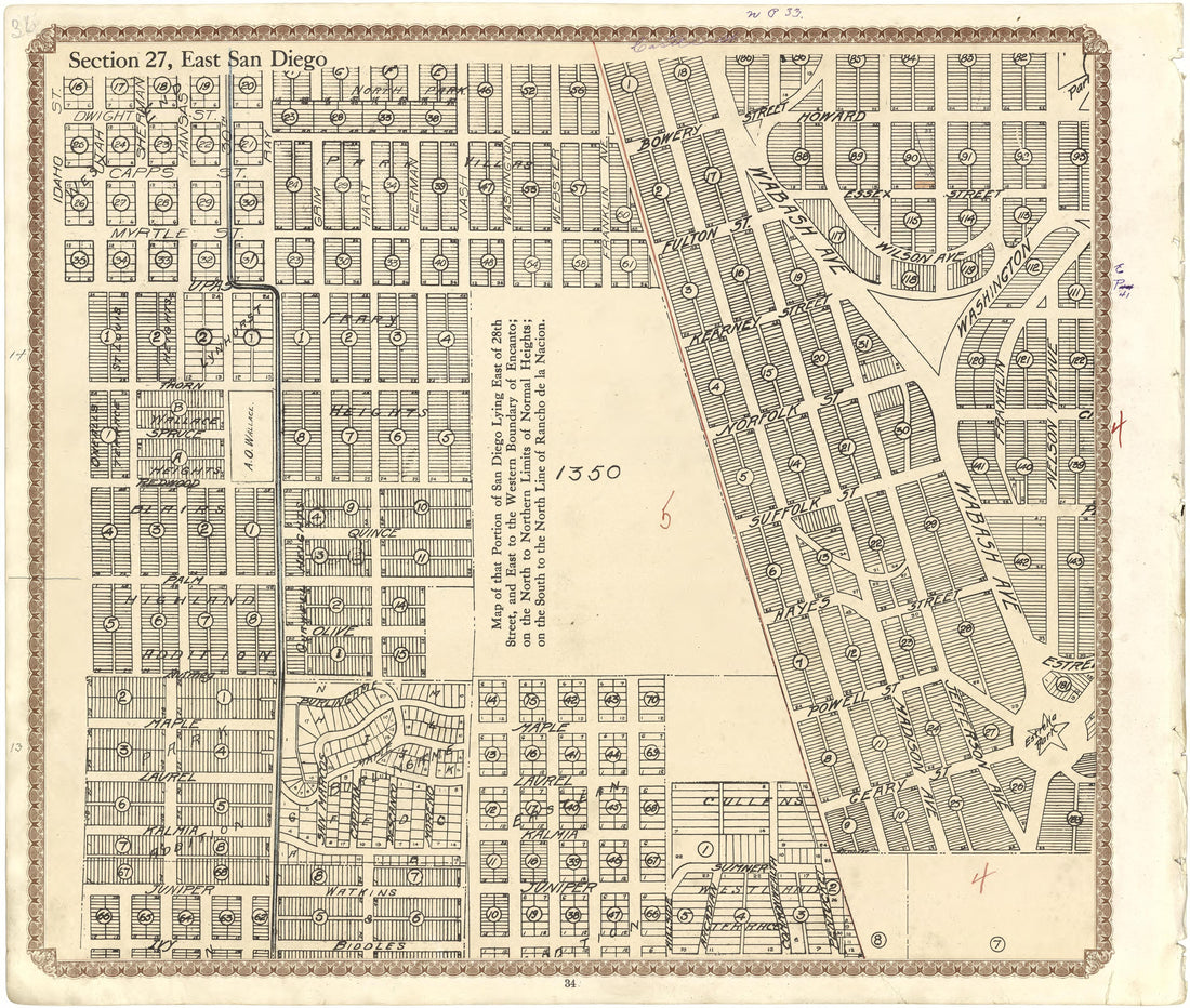 Section 27, East San Diego from Plat Book of San Diego County, California 1912 by Relic Map Company