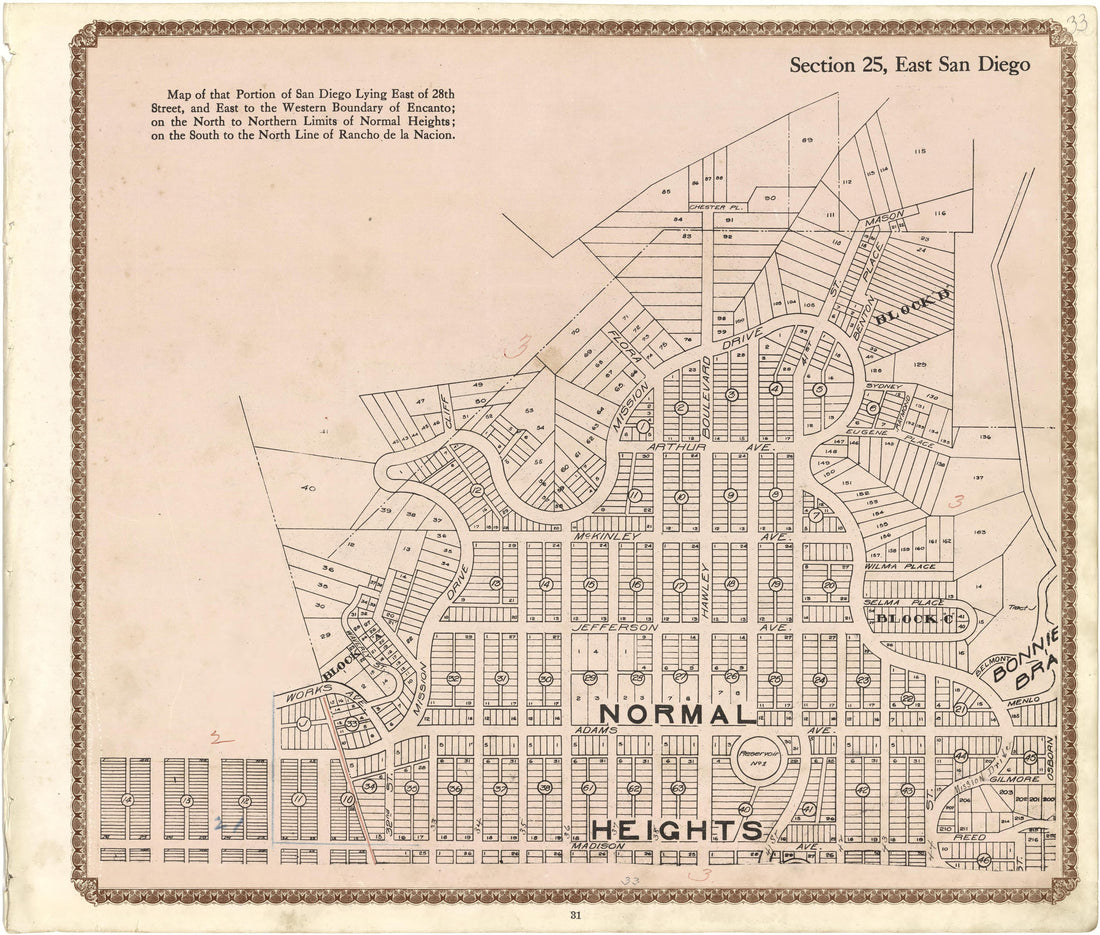 Section 25, East San Diego from Plat Book of San Diego County, California 1912 by Relic Map Company