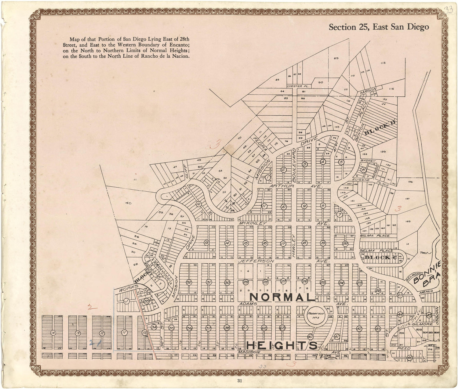 Section 25, East San Diego from Plat Book of San Diego County, California 1912 by Relic Map Company
