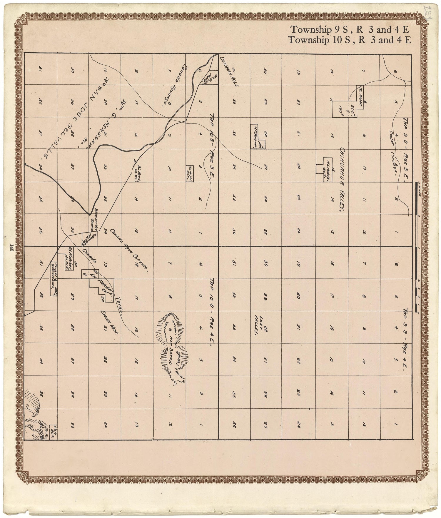 Township 9 S., R. 3 E and 4 E; Township 10 S., R. 3 E and 4 E from Plat Book of San Diego County, California 1912 by Relic Map Company