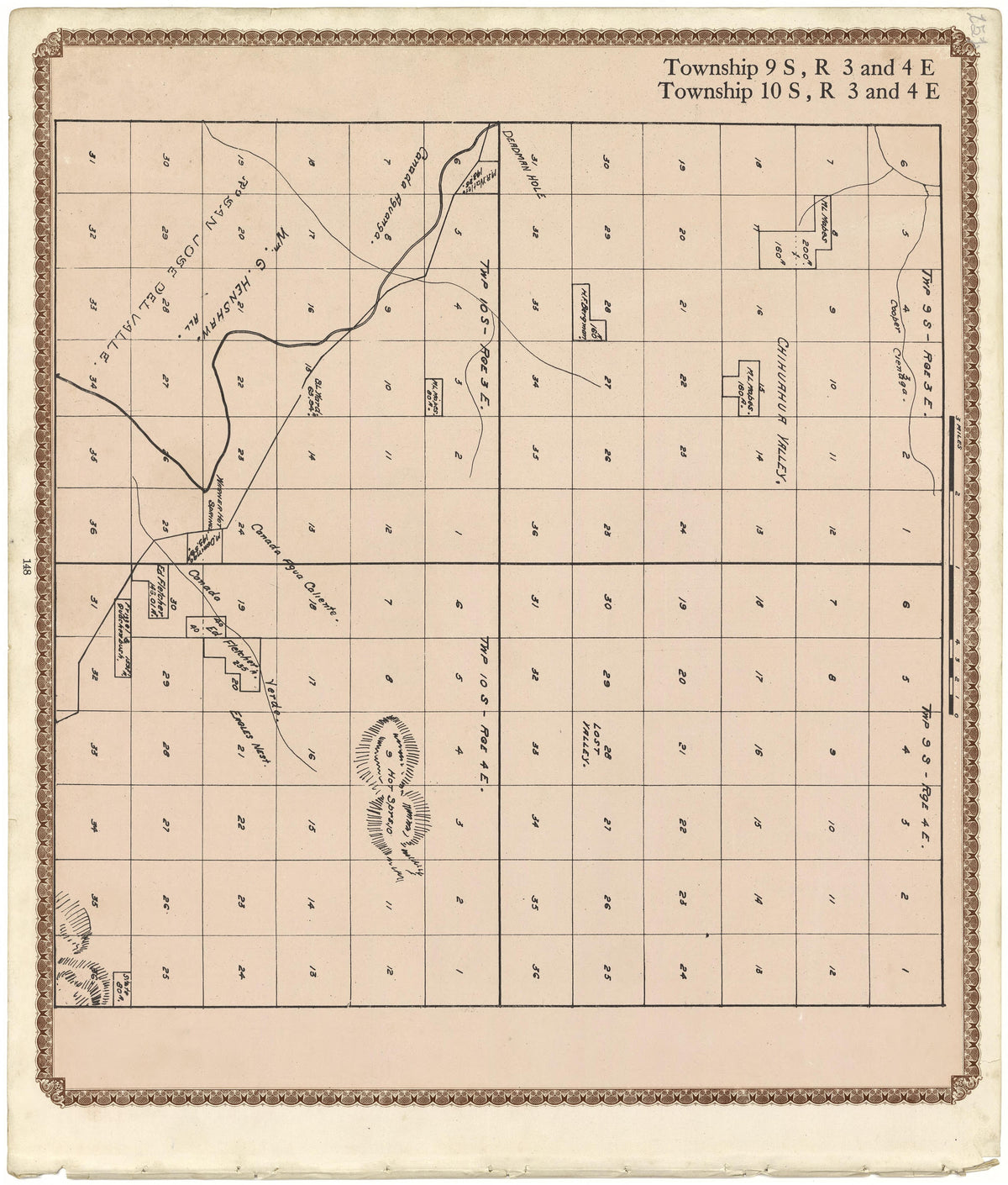Township 9 S., R. 3 E and 4 E; Township 10 S., R. 3 E and 4 E from Plat Book of San Diego County, California 1912 by Relic Map Company