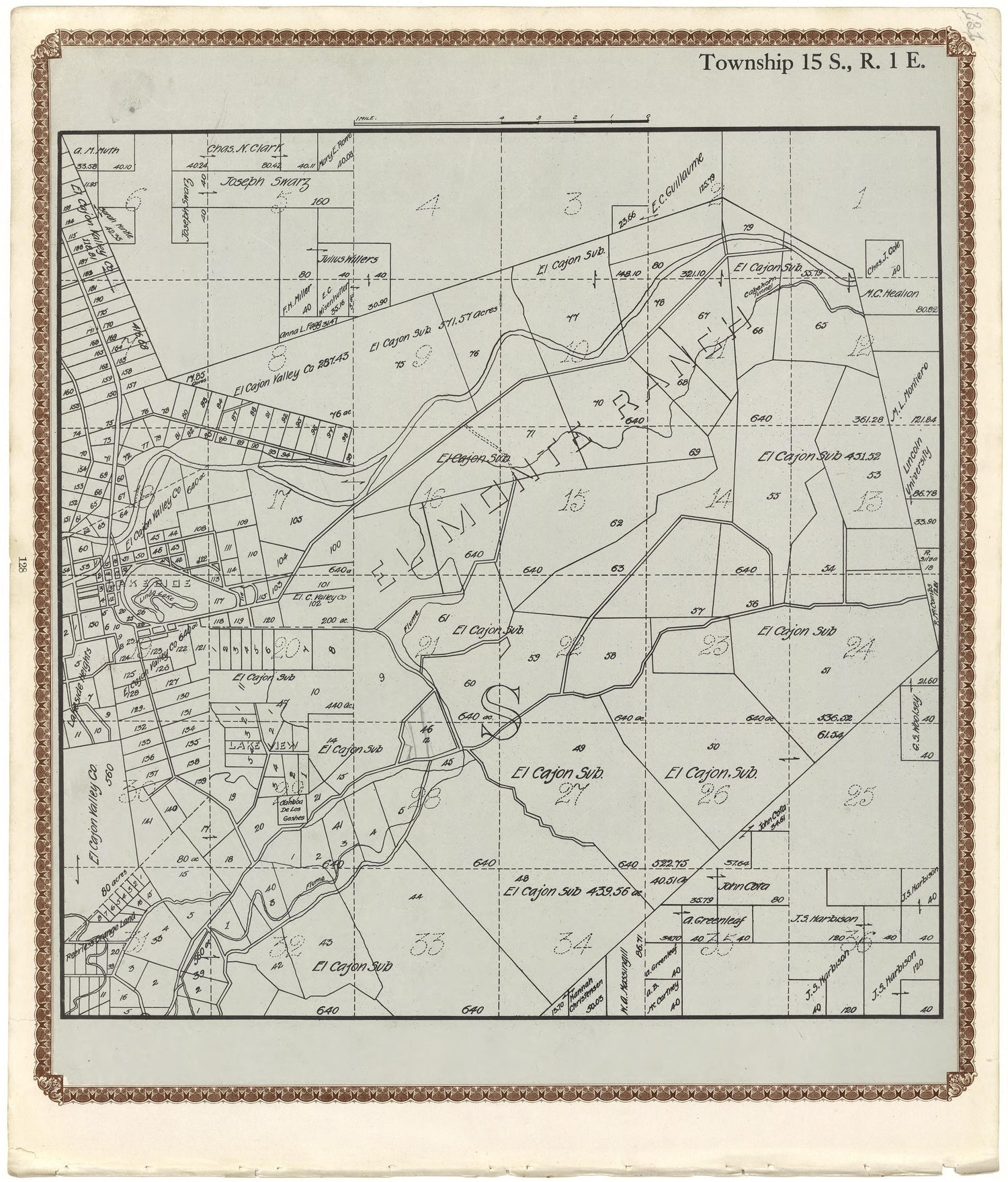 Township 15 S., R. 1 E from Plat Book of San Diego County, California 1912 by Relic Map Company
