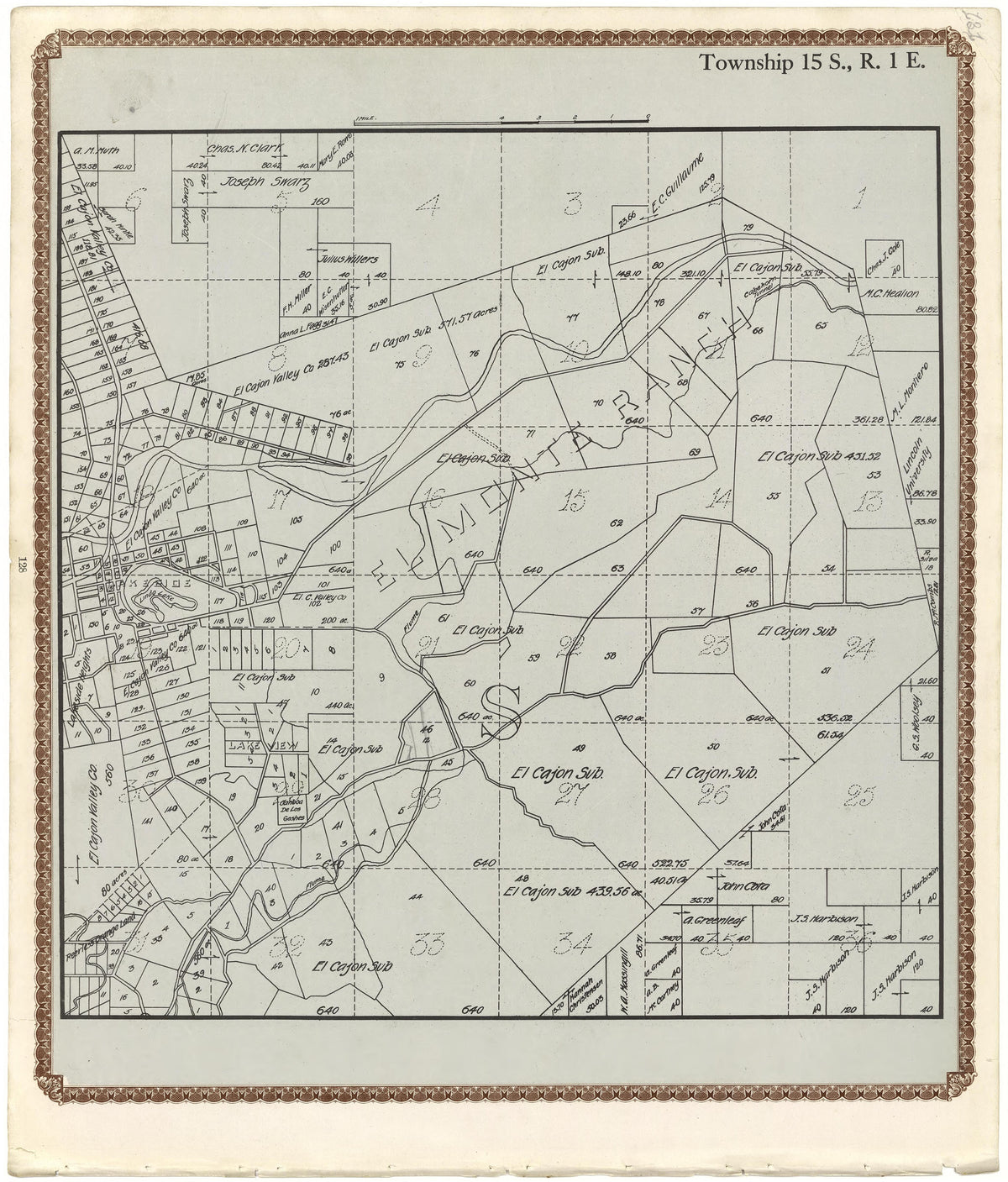 Township 15 S., R. 1 E from Plat Book of San Diego County, California 1912 by Relic Map Company