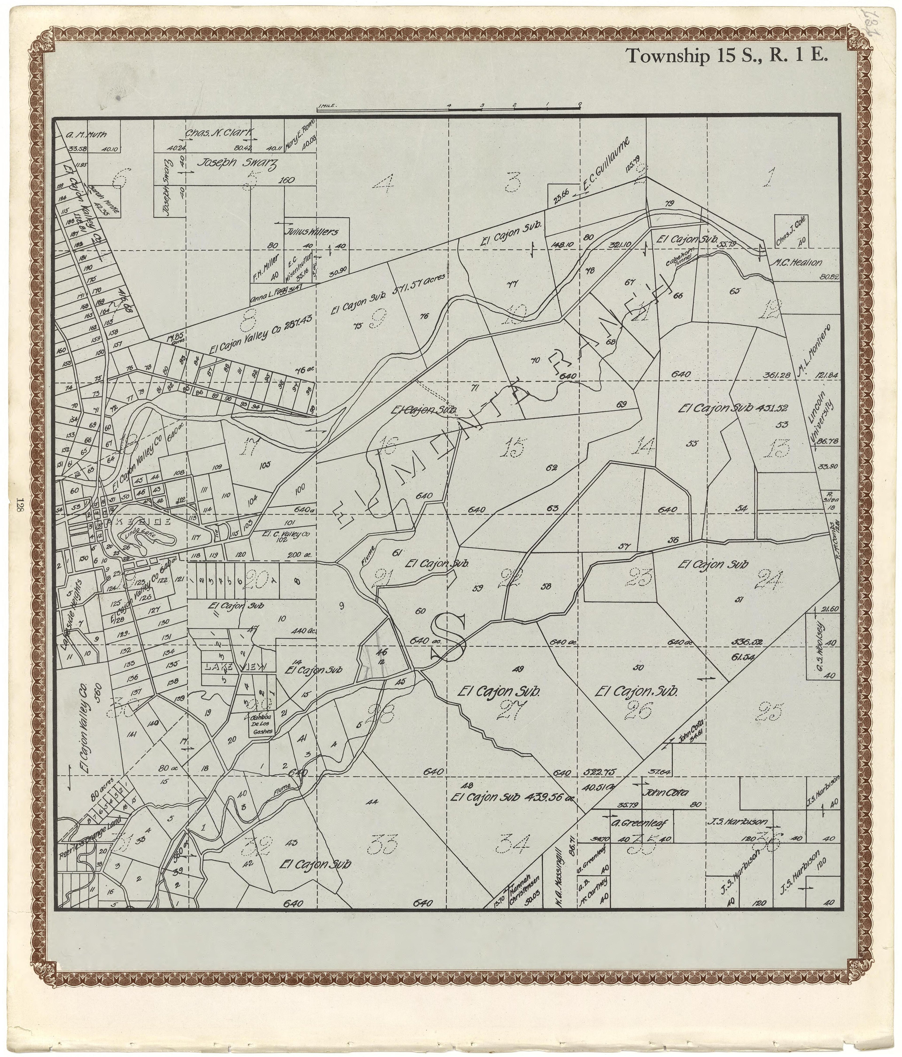Township 15 S., R. 1 E from Plat Book of San Diego County, California 1912 by Relic Map Company