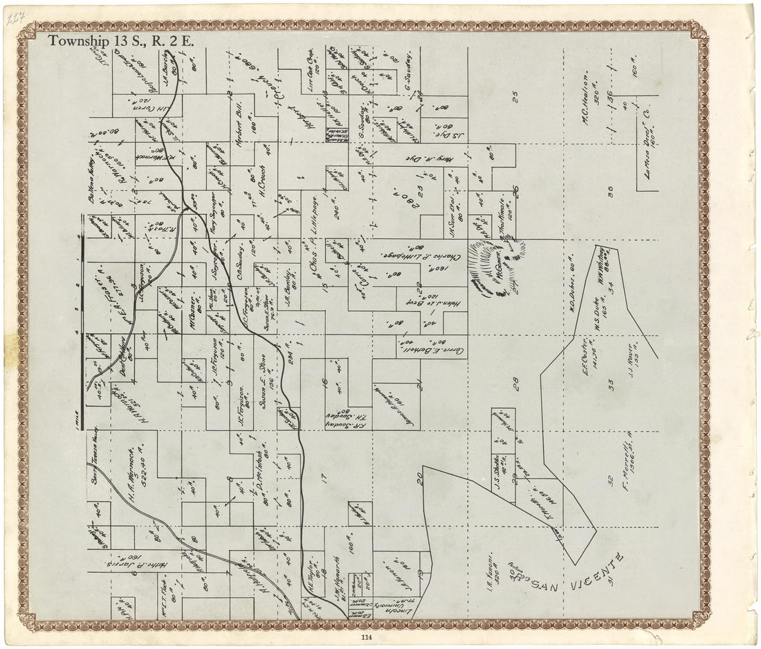 Township 13 S., R. 2 E from Plat Book of San Diego County, California 1912 by Relic Map Company