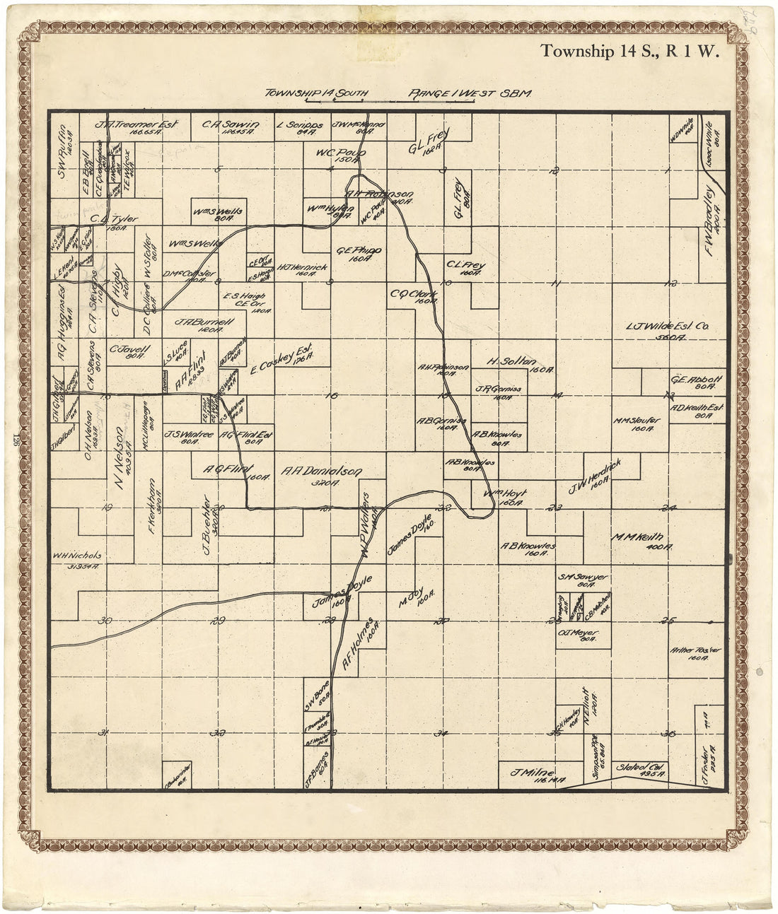 Township 14 S., R. 1 W from Plat Book of San Diego County, California 1912 by Relic Map Company