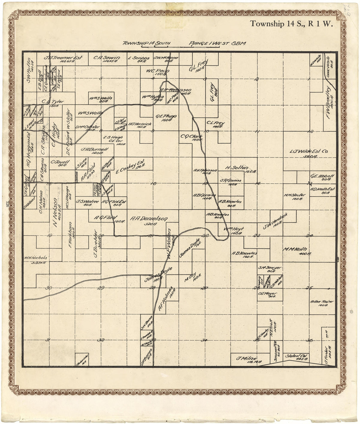 Township 14 S., R. 1 W from Plat Book of San Diego County, California 1912 by Relic Map Company