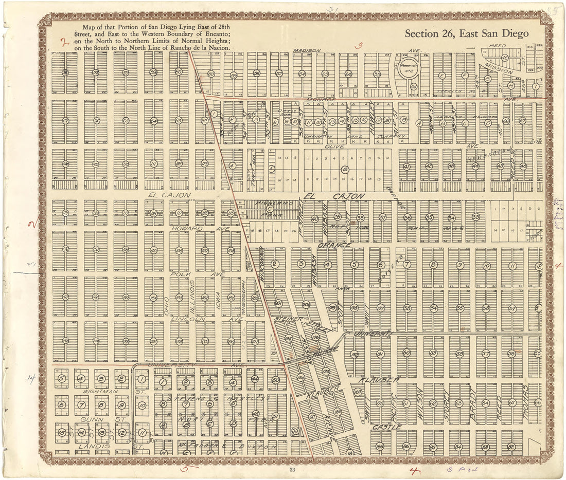 Section 26, East San Diego from Plat Book of San Diego County, California 1912 by Relic Map Company