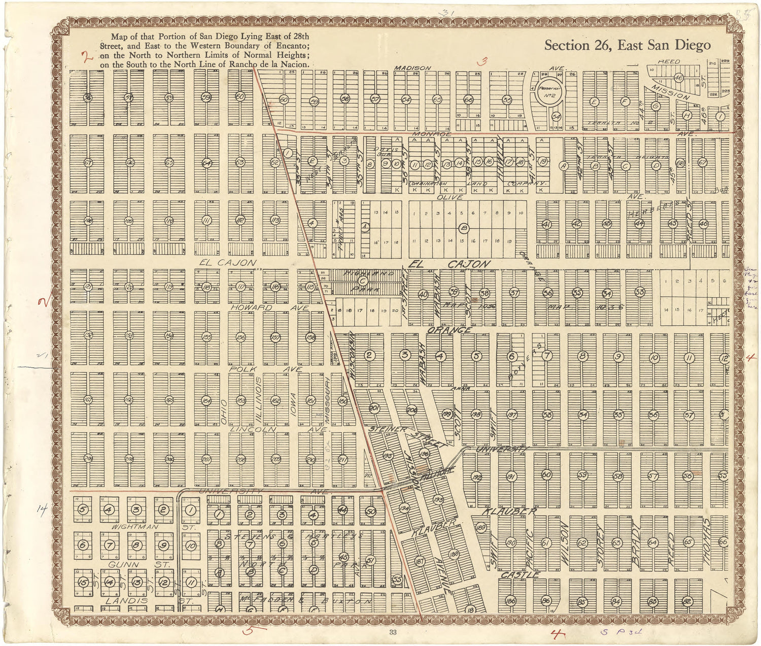 Section 26, East San Diego from Plat Book of San Diego County, California 1912 by Relic Map Company