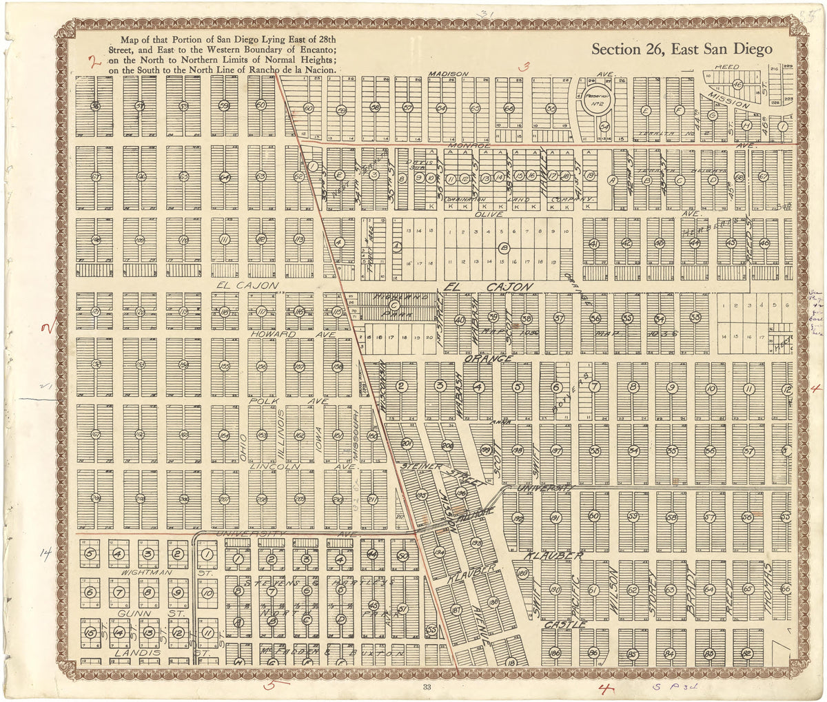 Section 26, East San Diego from Plat Book of San Diego County, California 1912 by Relic Map Company