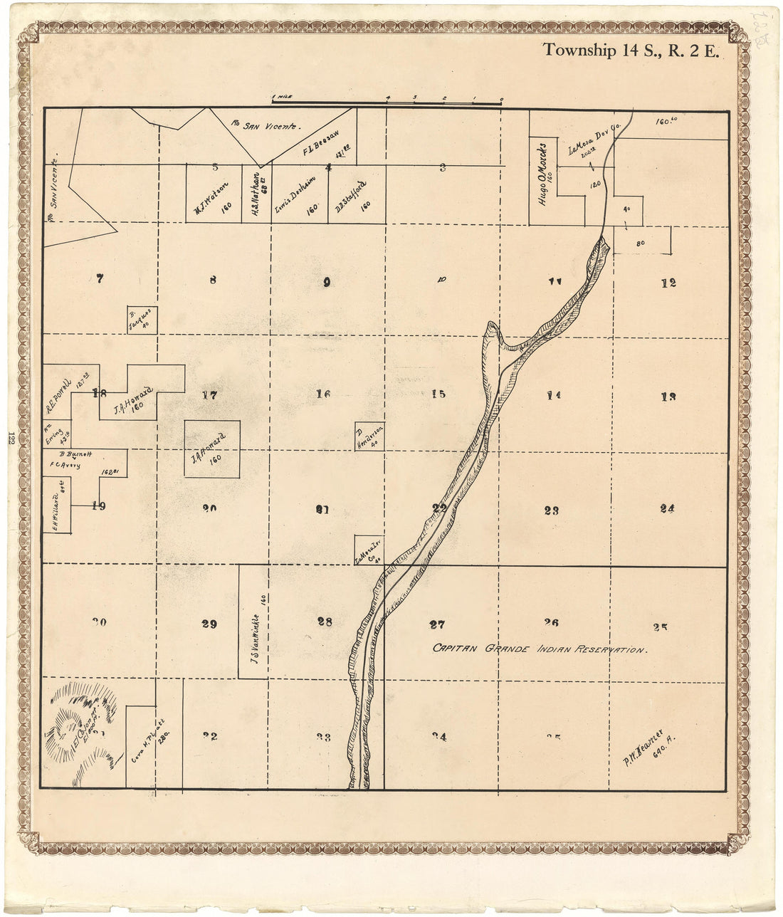Township 14 S., R. 2 E from Plat Book of San Diego County, California 1912 by Relic Map Company