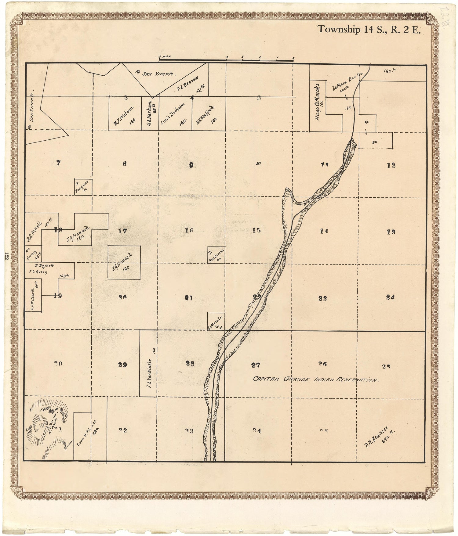 Township 14 S., R. 2 E from Plat Book of San Diego County, California 1912 by Relic Map Company